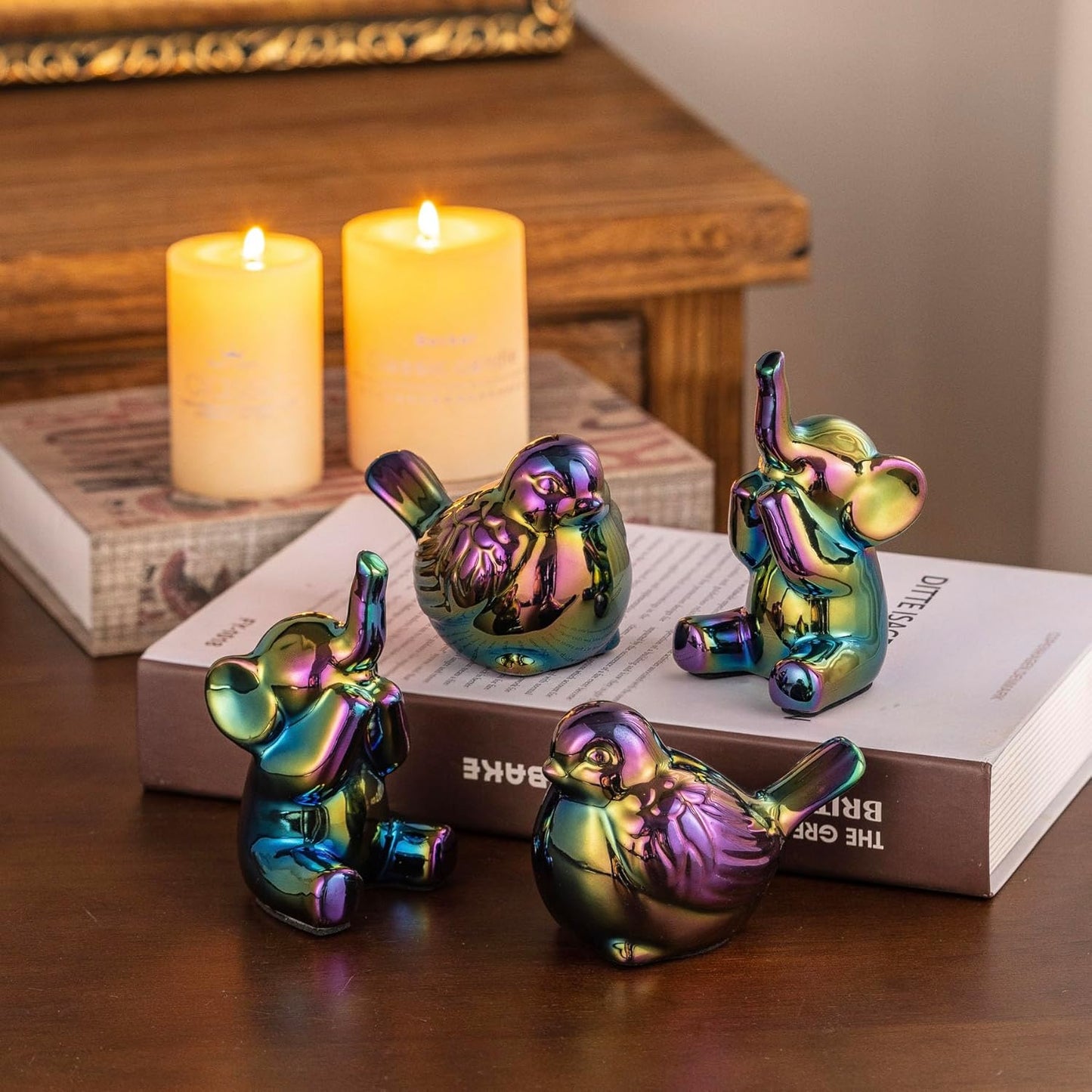 Set of 2 Colorful White Small Birds Statues Home Decor Modern Boho Style Figurine Decorative Ornaments for Living Room, Bedroom, Office Desktop, Cabinets, Shelf
