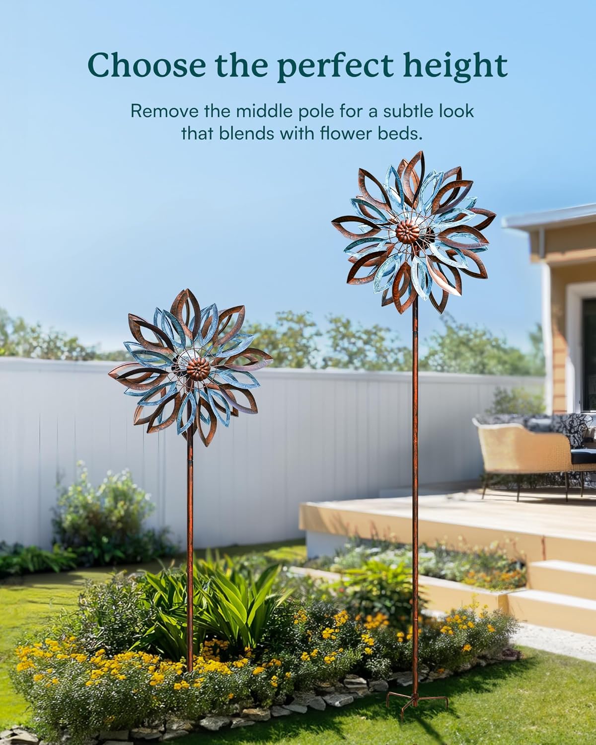 Yard Garden Wind Spinners with Solar Lights, Large Outdoor Metal Wind Spinners, Lawn Yard Art Garden Decor (22" W x 87" H)