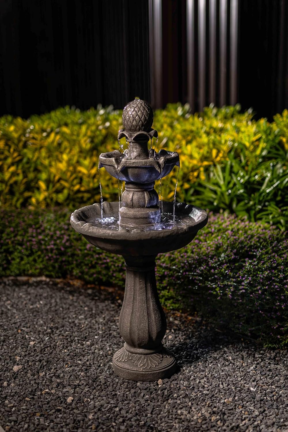 3 Tiered Outdoor Water Fountains –42.2 in. Tall Large Floor-Standing Outside Fountains with Elegant Waterfall Feature for Garden, Yard, Patio, Home Decor (Grey)