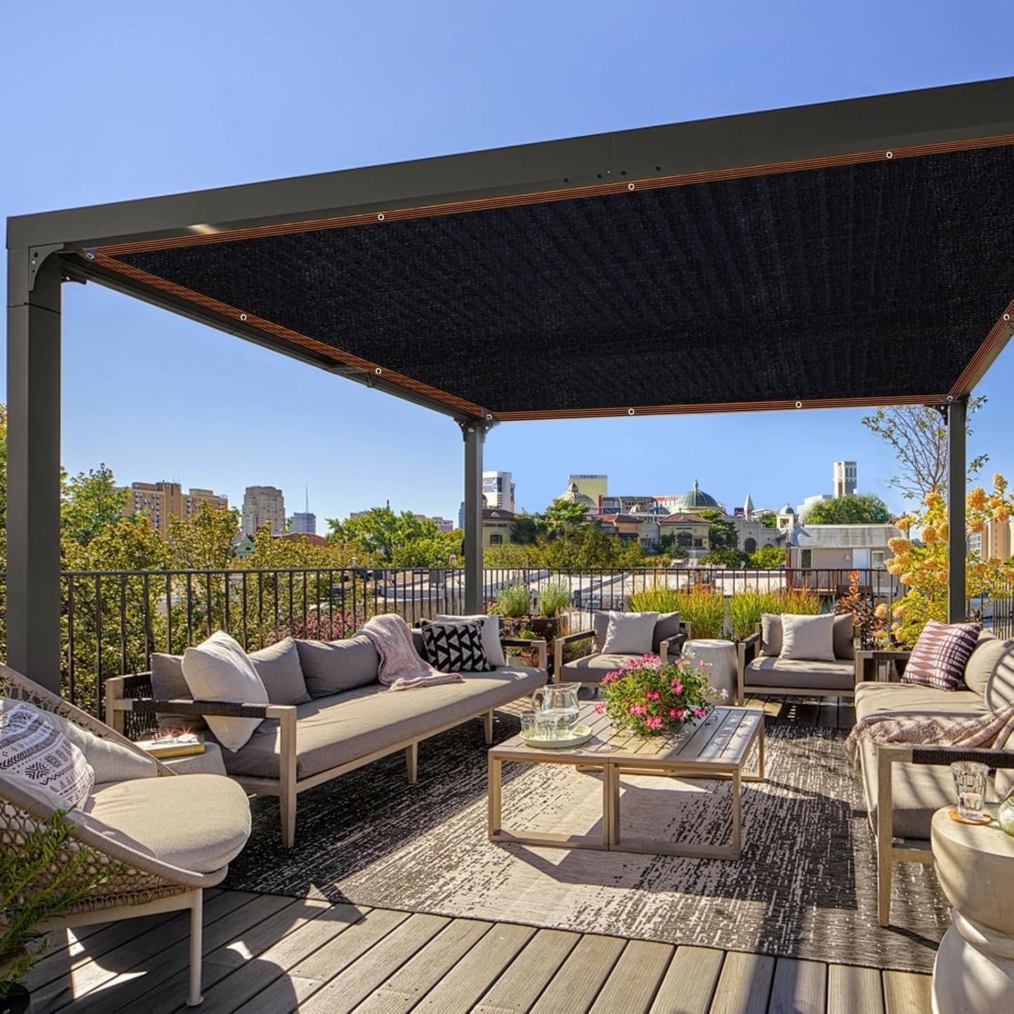 QLOFEI 18x18 FT Shade Cloth for Garden, 80-90% Sunblock Neting Cover with Grommets, Sun Screens for Patio Plants Greenhouse, Shade Cloth for Kennel Chicken Coop Pergola Outdoor