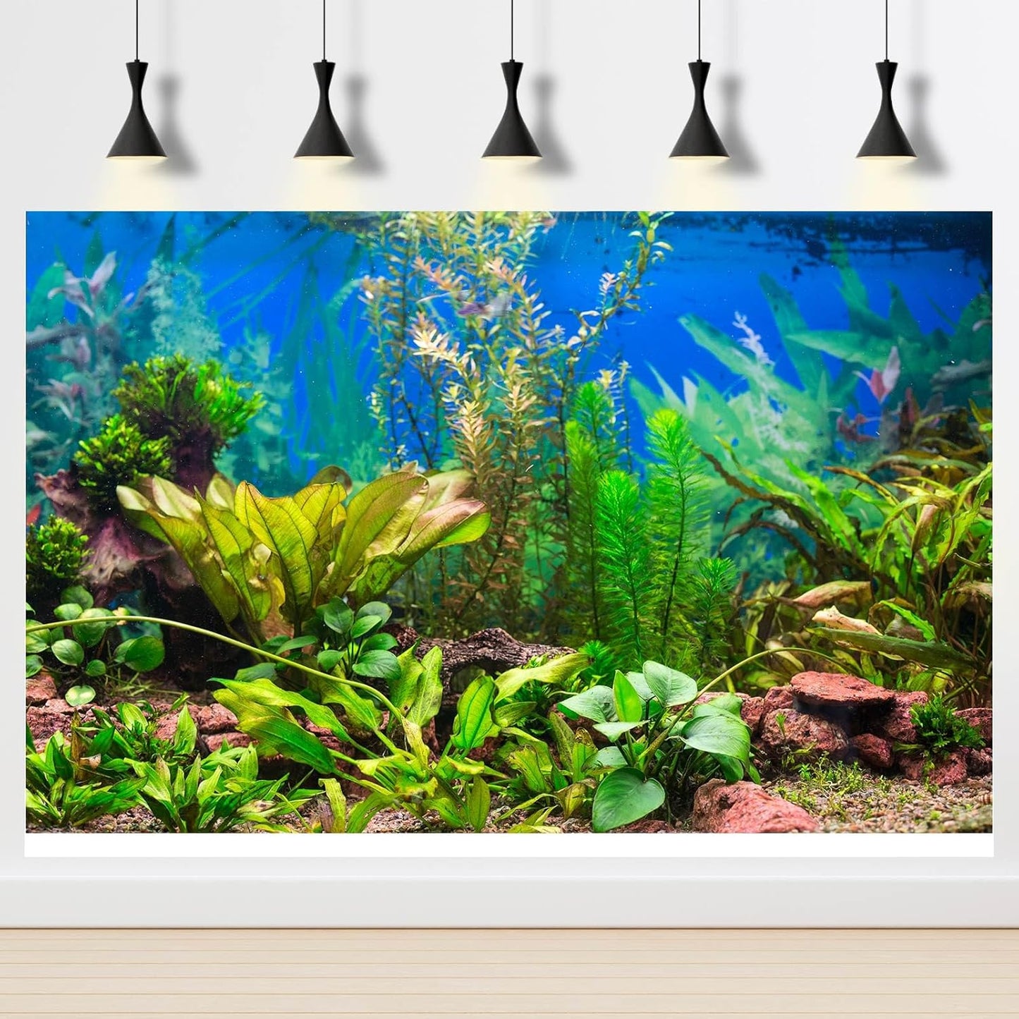 Aquarium Background Various Underwater Grass Plants Aquarium Backdrop Vivid and Fresh Green Aquatic Plants Stone River Bed and Dead Wood Purple Stone Fish Tank Background 36x20in