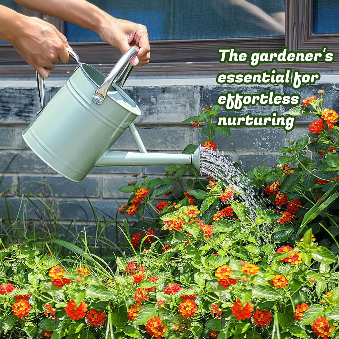 1 Gallon Watering Can for Plants, Watering Cans for Indoor&Outdoor Gardening, Galvanized Steel Watering Pot with Removable Spout, Metal Water Can with Ergonomic Movable Handle(Cream Green)