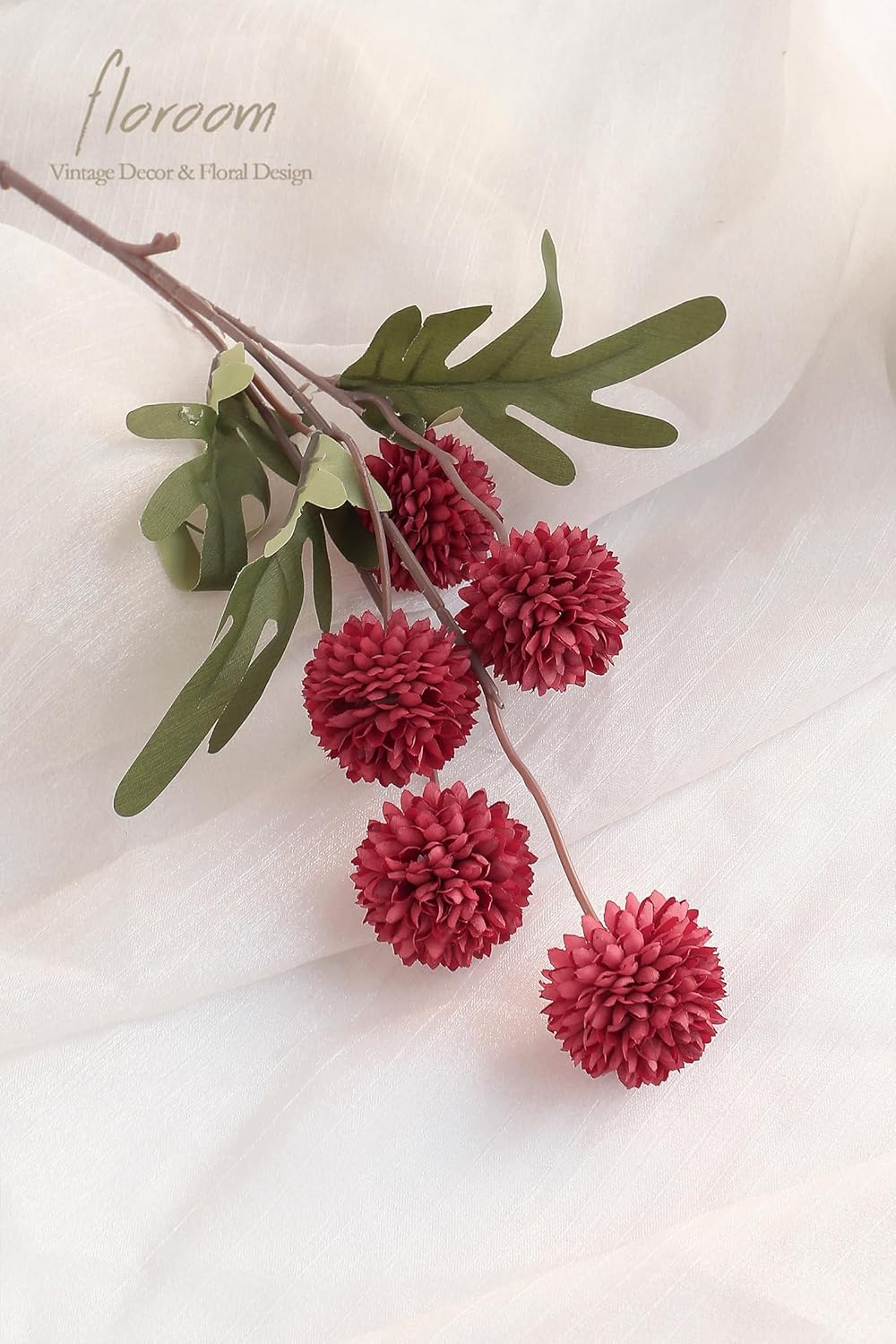 Floroom 5pcs Dark Red Faux Silk Mums Artificial Flowers, Bulk Fake Small Mini Chrysanthemums with Stems for DIY Wedding Centerpieces Floral Arrangements Vase Fillers Home Decorations