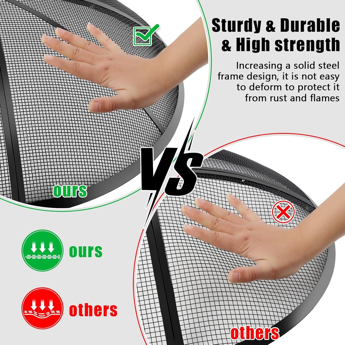 Fire Pit Spark Screen, Fire Pit Screen 30 Inch Round with Handle & Poker, Collapsible Heavy Duty Mesh Fire Pit Cover Fire Pit Lid for Outdoor/Patio/Backyard/RV Camping/Beach