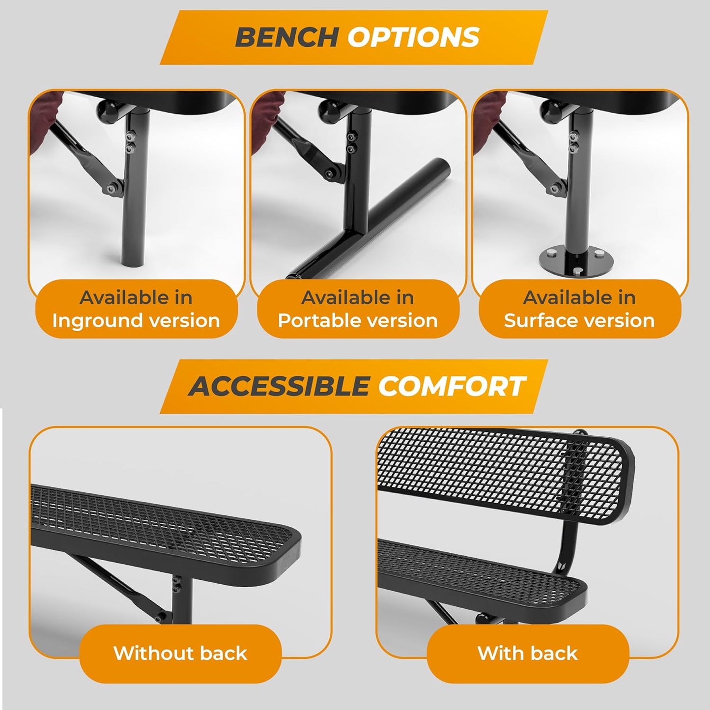 Heavy-Duty Outdoor Metal Bench, Thermoplastic-Coated, Portable, Weatherproof, Commercial-Grade for Parks, Gardens, Patios, Stores & More (8 Ft - Portable, Red)