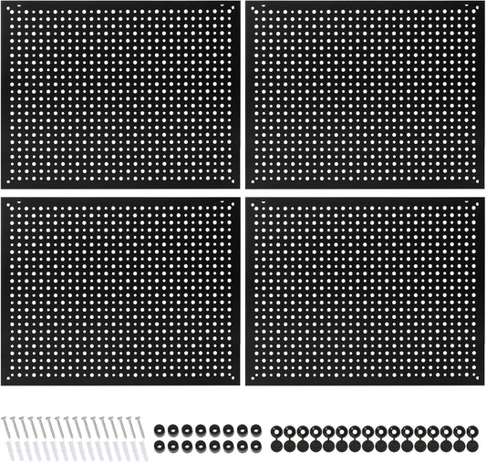4 Pack Heavy Duty Steel Pegboard Garage Organization Panels,Universal 1/8 and 1/4 Pegboard Accessories,Suitable for Tool Storage,Garage Storage etc.(Black, 16X12)