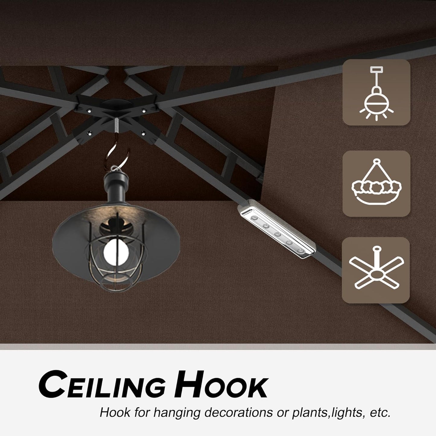 COOSHADE 8'x 5' Grill Gazebo Double Tiered Outdoor BBQ Gazebo Canopy with LED Light (Brown)