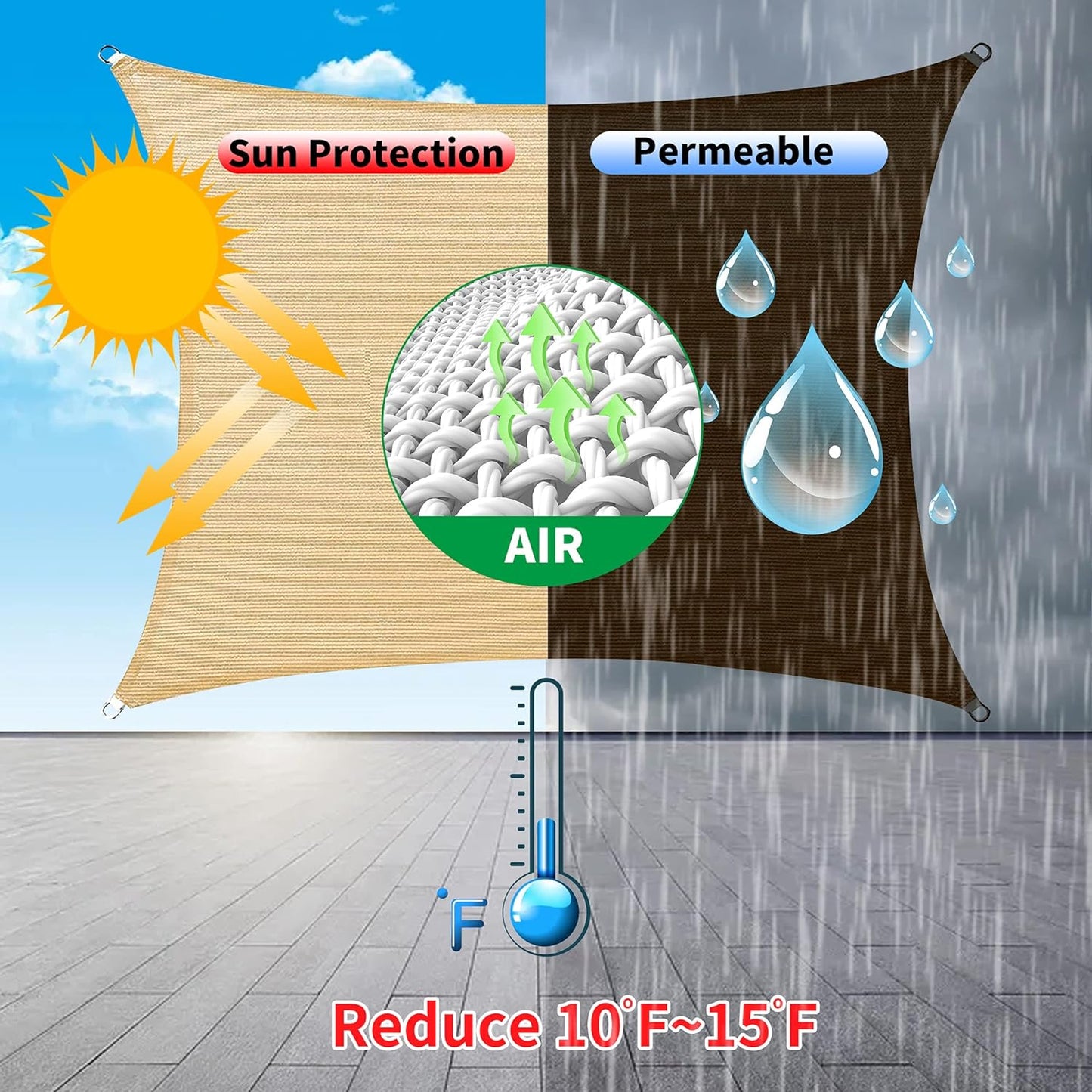 10' x 12' Beige Rectangle Sun Shade Sail SSP1212 Canopy Durable Fabric UV Block Awning,We Make Custom Orders