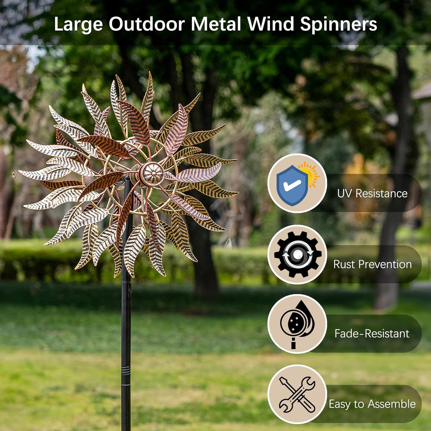 Large Outdoor Metal Wind Spinner,Two-Way Wind Sculptures,360 Degrees Kinetic Wind Spinners Yard Art Decor for Patio, Lawn & Garden 63 * 13.4 Inches