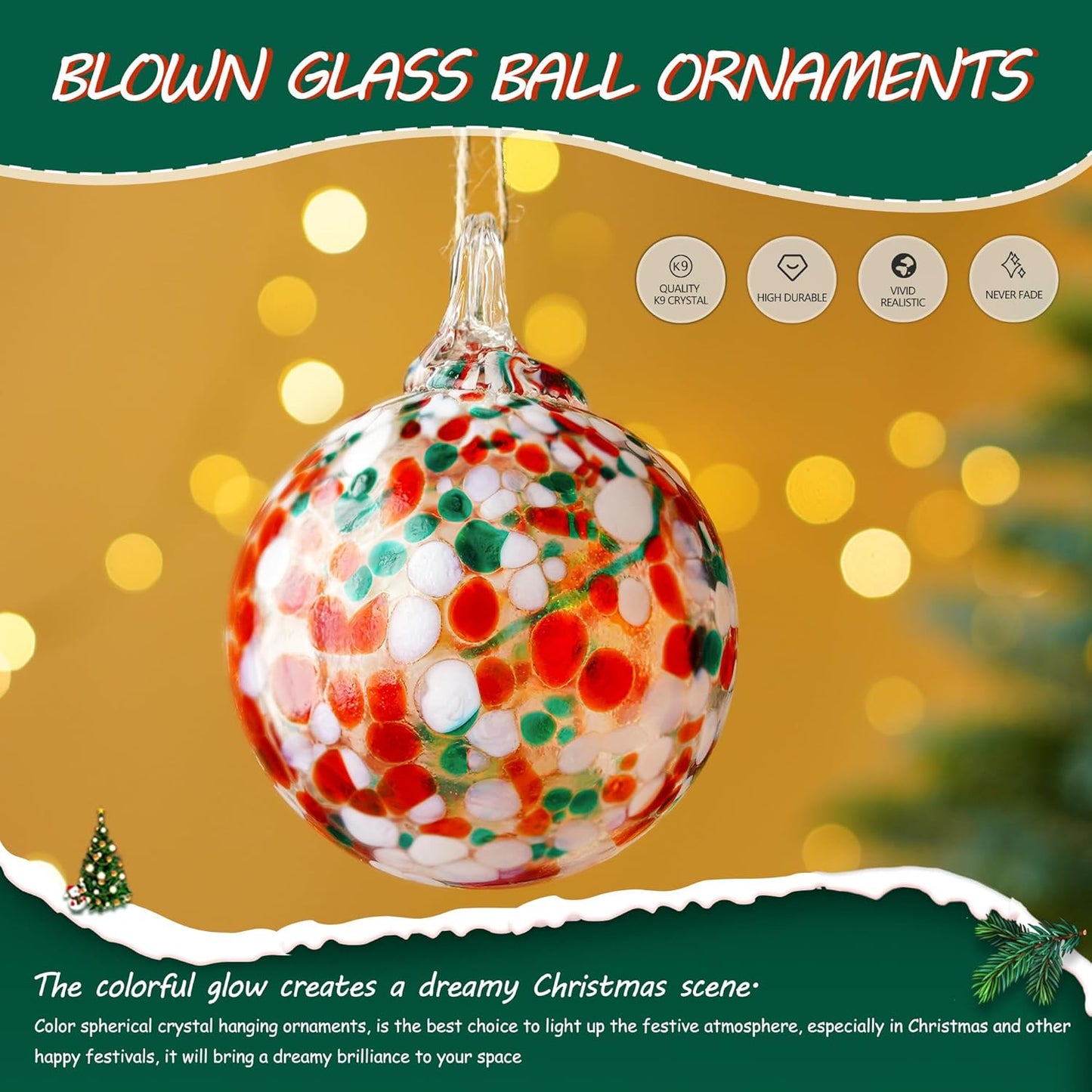 4" Blown Glass Gazing Ball Hanging Friendship Balls for Garden Patio Window Decoration Unique for Mom Wife
