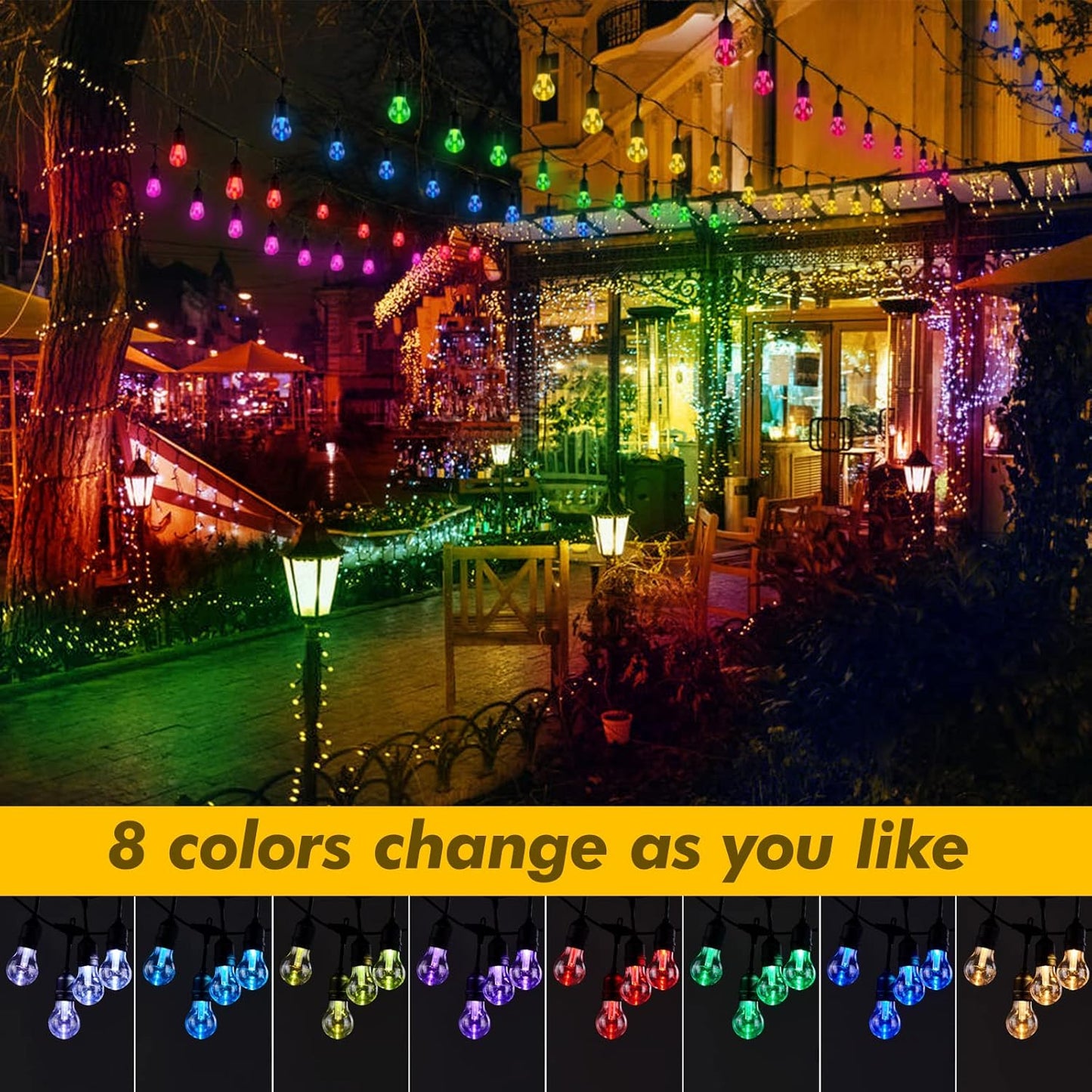 Auroraworld RGB Solar String Lights, 35FT Dimmable Patio String Lights Remote for Cafe