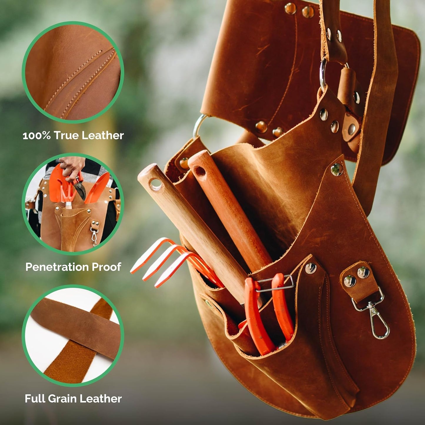 Botanica Leather Garden Tool Belt for Women with Glove Holder - Florist Belt - Durable Gardeners Tool Belt for Women - Gardening Belt - Gardening gift for women - Utility belt