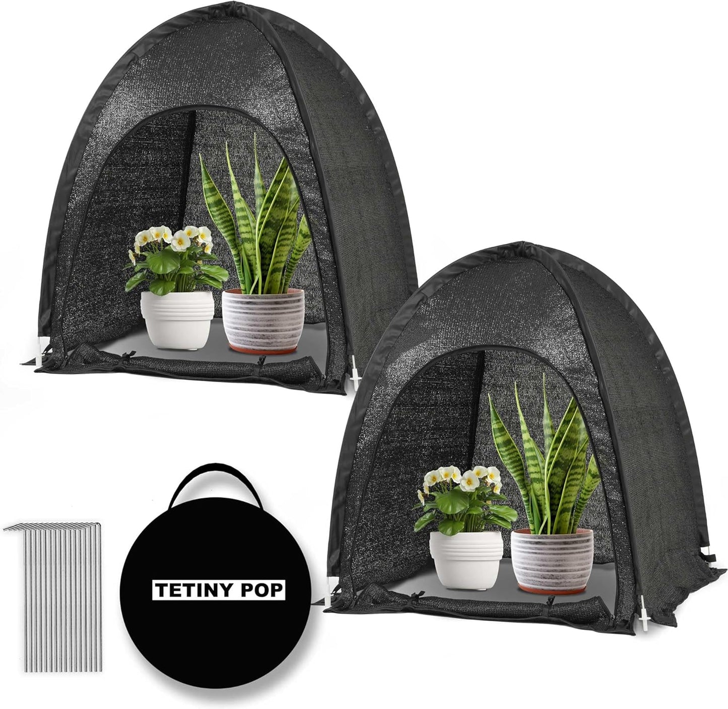 2pack Pop up Plant Sunshade Cloth,Plant Sun Shade Net for Flower UV Resistant Pest Guard Cover for Outdoor Gardens Sunblock Shade Cover with Carry Bag and 16 Stakes (Black)