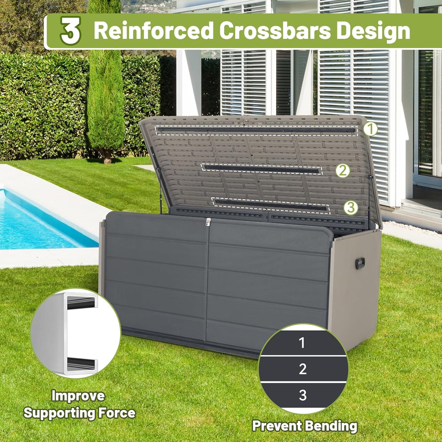 Resin Deck Box 160 Gallons, Large Heavy-Duty Outdoor Storage Box, Lockable & Waterproof Patio Outside Storage Box for Patio Furniture, Tools, Pool Supplies