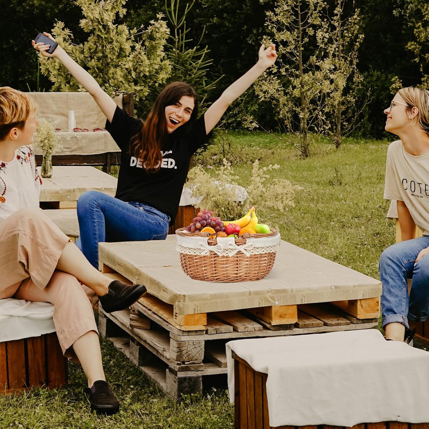 G GOOD GAIN Oval Picnic Basket with Folding Handles, Willow Hand Woven Shopping Basket, Bath Toy Kids Toy Storage Gift Packing Basket, Wicker Empty Easter Eggs and Candy Small Gift Basket.Cream