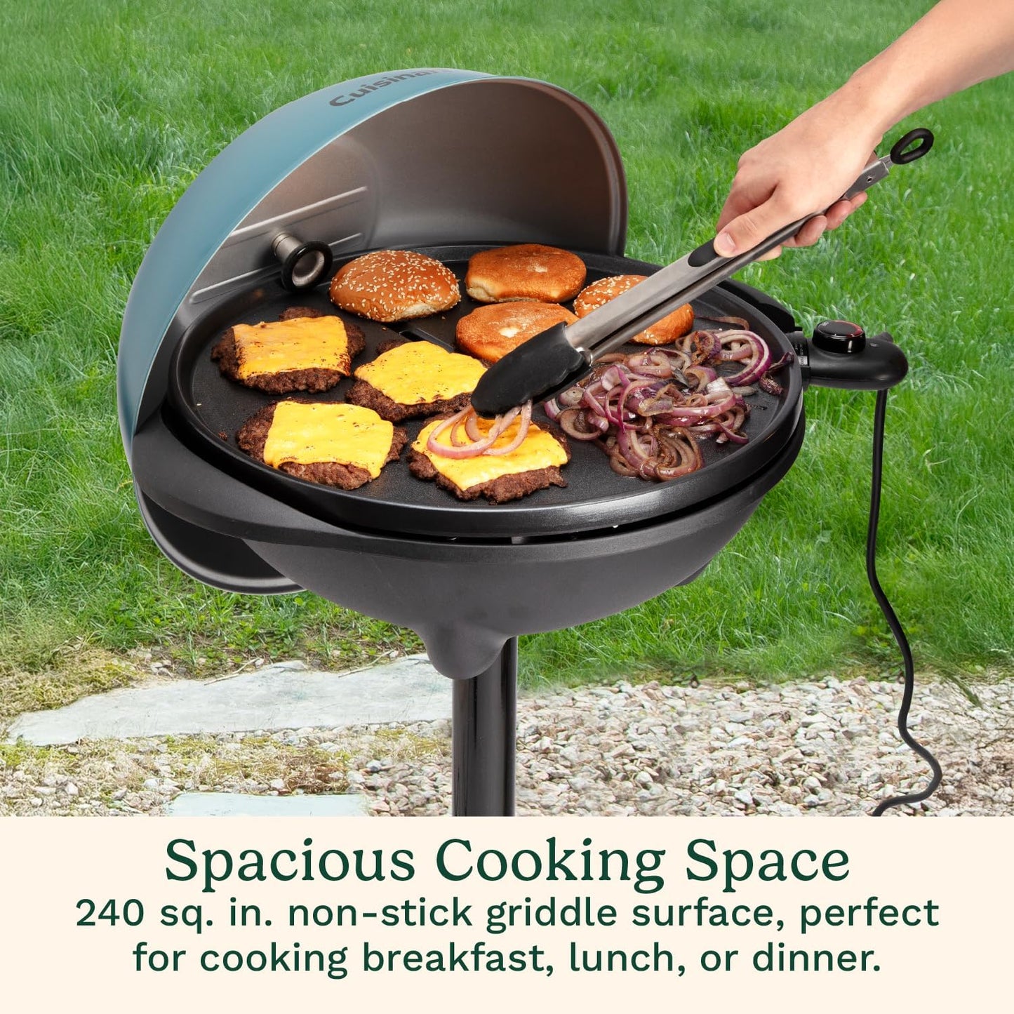 Cuisinart Indoor/Outdoor Electric Griddle, 2-in-1 Portable BBQ with Flat Top Nonstick Cooking Surface, Adjustable Heat, Stand/Tabletop Options for Cookouts, Barbecues & Small Spaces, No Tools Needed