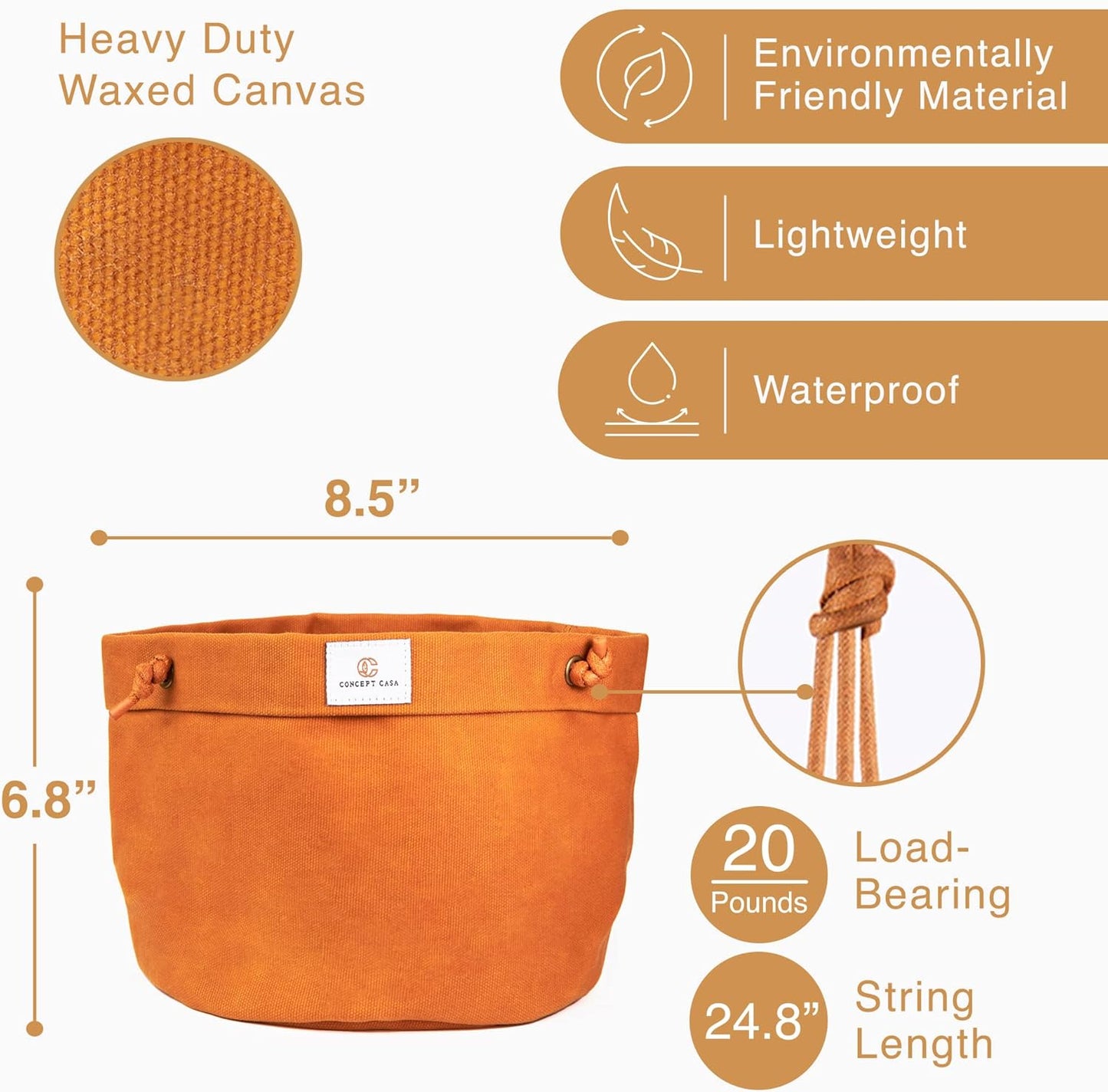 Large Waxed Canvas Handmade Hanging Planter for Indoor/Outdoor Plants, Hanging Basket Plant Holder Dijon Yellow with Hook