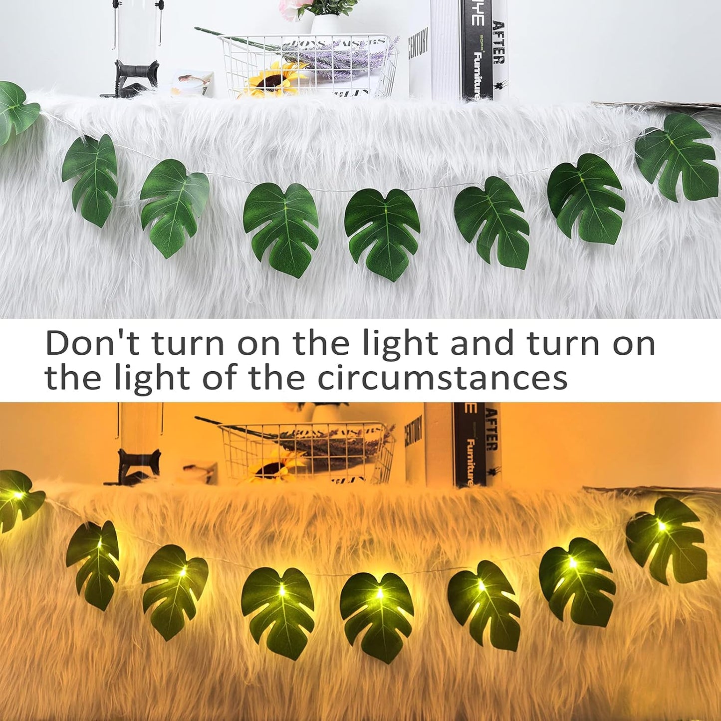 RECUTMS Monstera Leaf String Lights 2 Pack, 20LED Tropical Artificial Rattan Palm Green Leaves Wall Hanging Vine Greenery,Outdoor Indoor Hawaiian Luau Jungle Safari Beach Theme Party Summer Decoration
