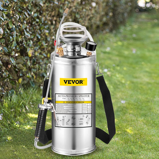 Happybuy 2 Gallon Stainless Steel Sprayer, 20" Wand & 3FT Reinforced Hose, Hand Pump Sprayer with Pressure Gauge, Safety Valve & Adjustable Nozzle, Weed Sprayers for Lawn, Gardening &Sanitizing1