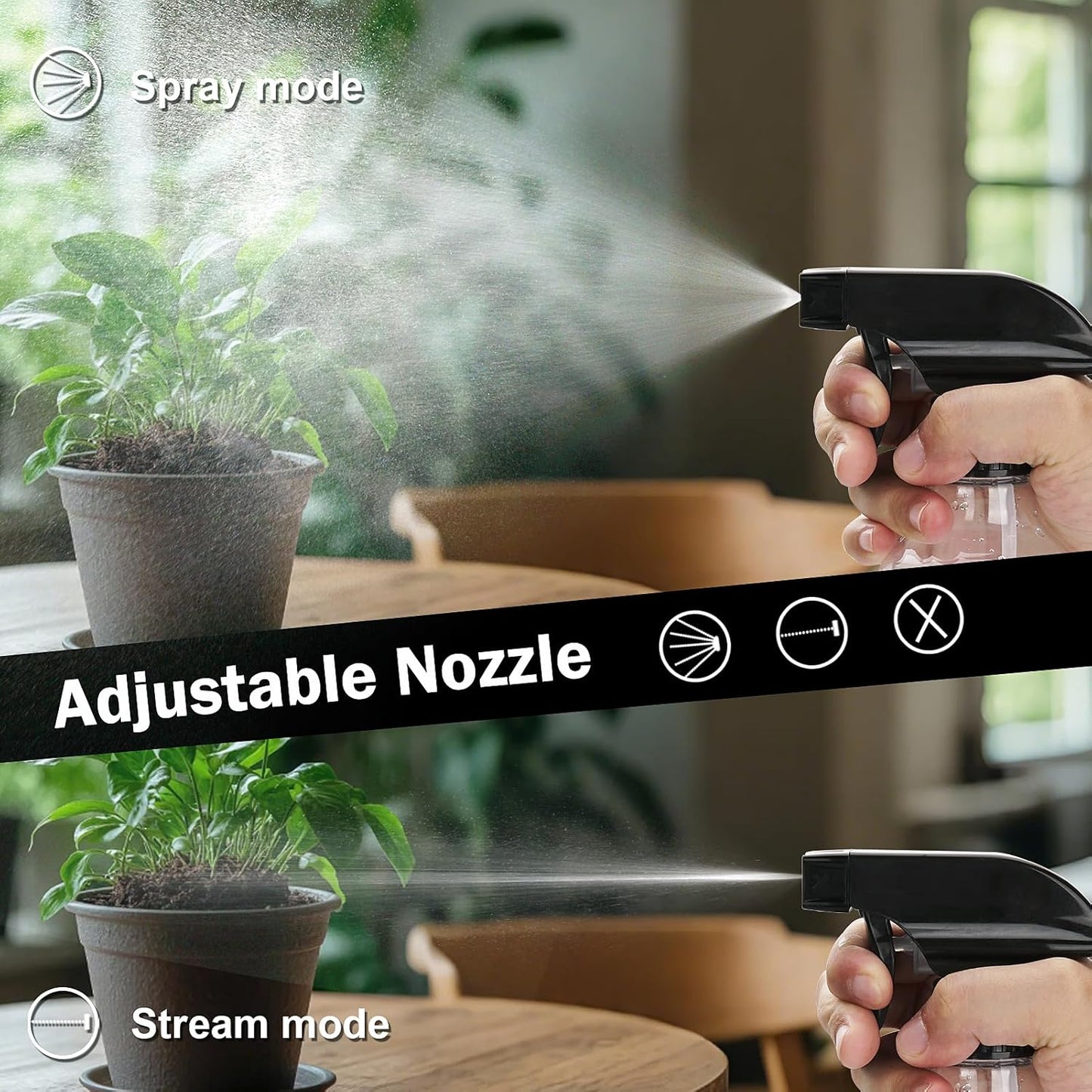 Spray Bottles 12oz Plastic Empty Spray Bottle for Hair Mist/Stream Spraying Heavy Duty Square Water Spray Bottles for Cleaning Solutions, Plants, Essential Oils 2 Pack (12oz)