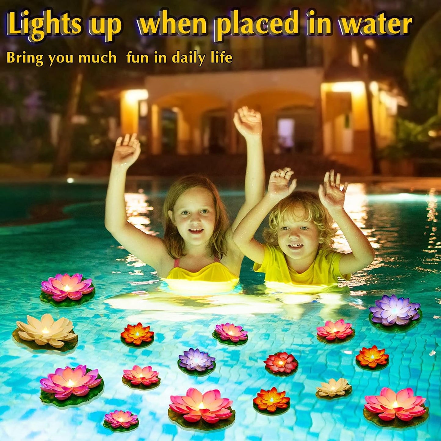 Liliful 24 Pcs Diwali Lotus Decoration Pool Floating Lights, Artificial Flowers Lotus with LED,Lily Pads Water Lantern for Indian Puja Home Decoration(3.94 Inch, 5.91 Inch,Colorful)