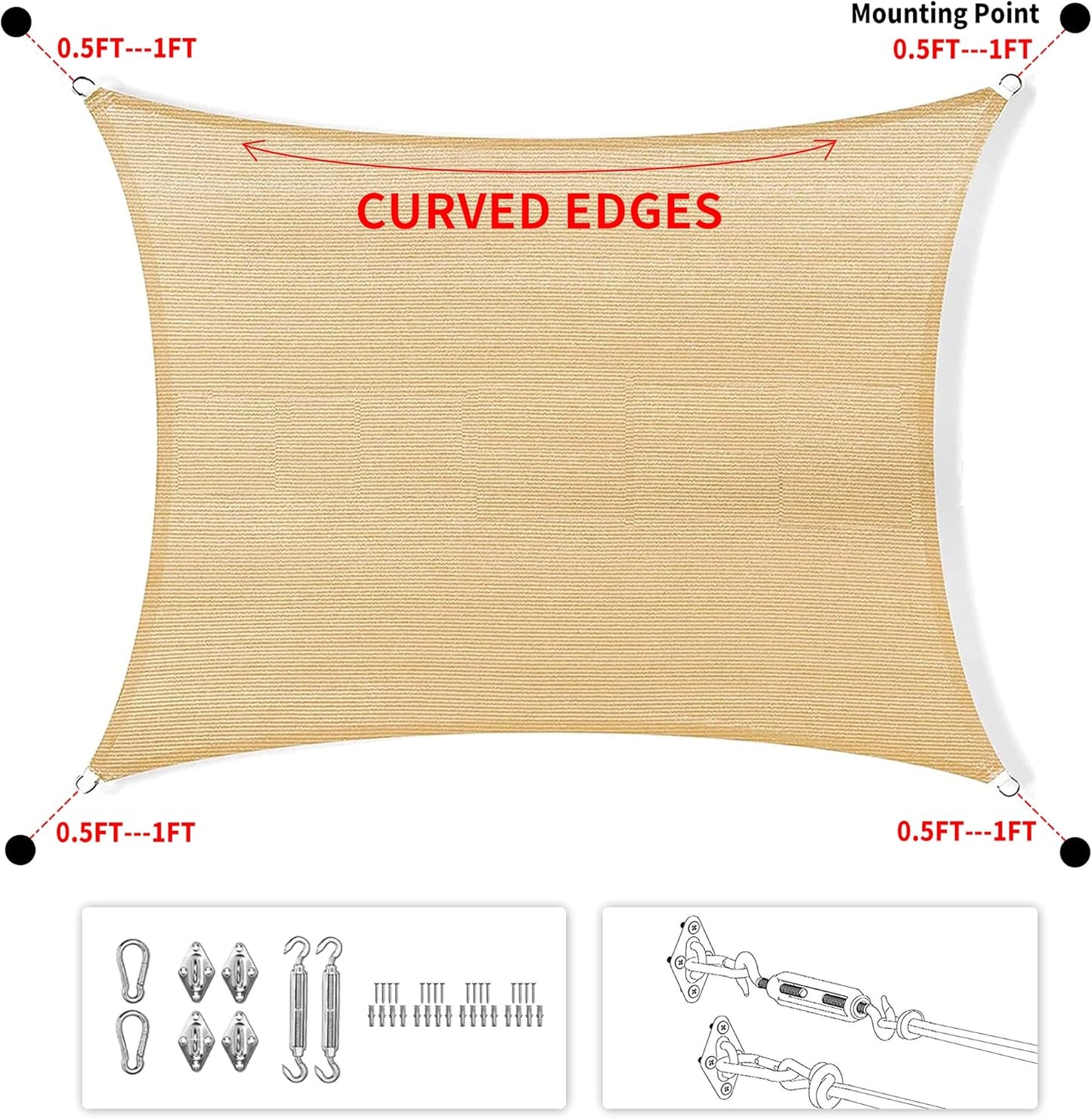 10' x 19' Red Rectangle Sun Shade Sail SSP1212 Canopy Durable Fabric UV Block Awning,We Make Custom Orders