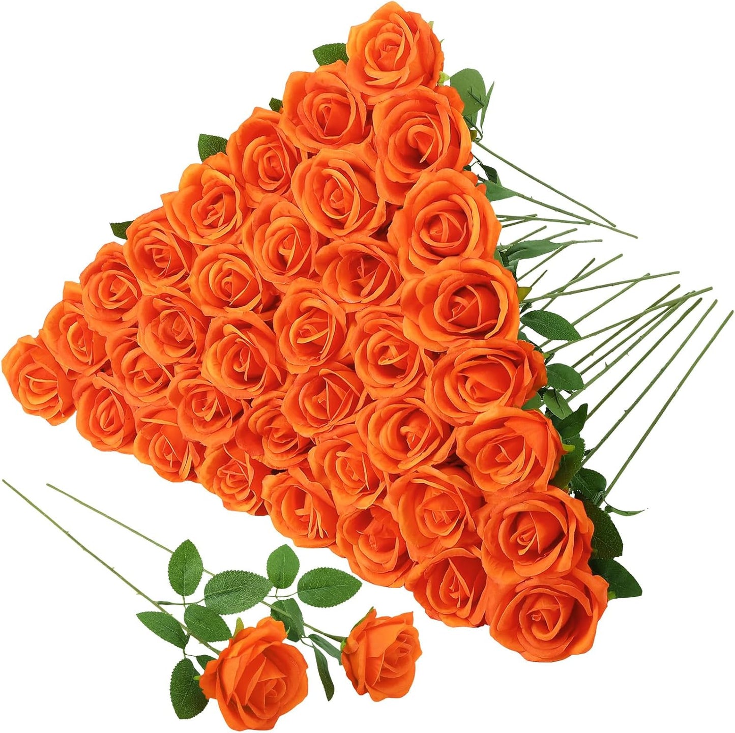 36 Pcs Orange Artificial Roses with Long Stems, Fake Silk Rose Artificial Flowers Bulk for Bridal Wedding Bouquet Centerpiece Ball Arrangement Party Decor