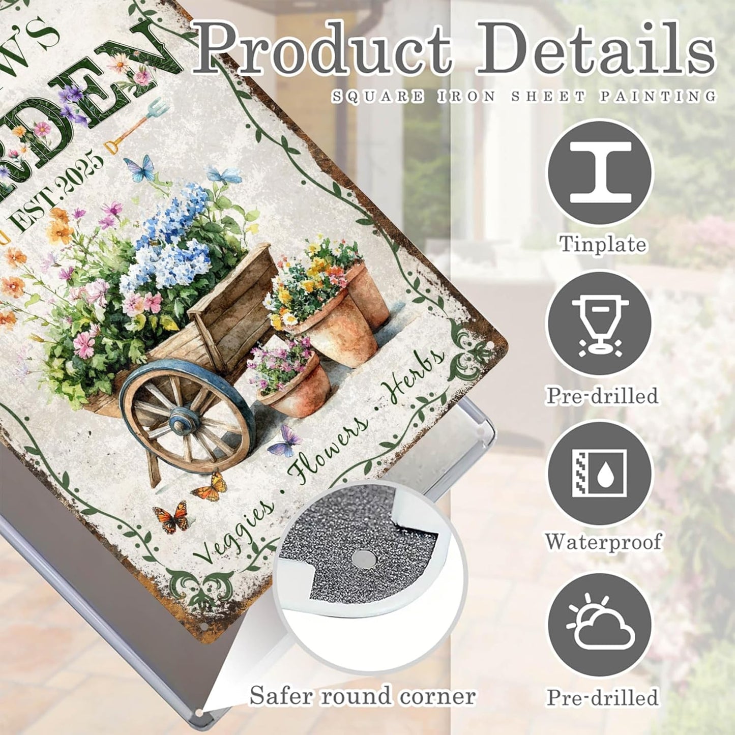 Custom Sign, Personalized Metal Signs, Customize for Office, Business, Workplace, Office, Home, Delivery Signs, Metal Sign With Your Own Image, Text,Photo, Pets, Kids Art Made in USA (Garden 04)