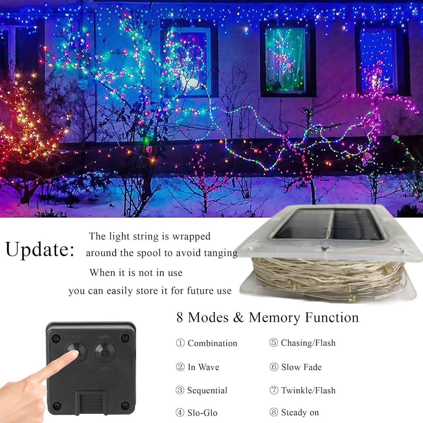 Joomer Solar Fairy Lights, 2-Pack Total 80FT 240LED Solar String Lights Outdoor Waterproof 8 Lighting Modes for Fence Party Garden Patio Yard Home Holiday Tree Outdoor Decoration (Multicolor)