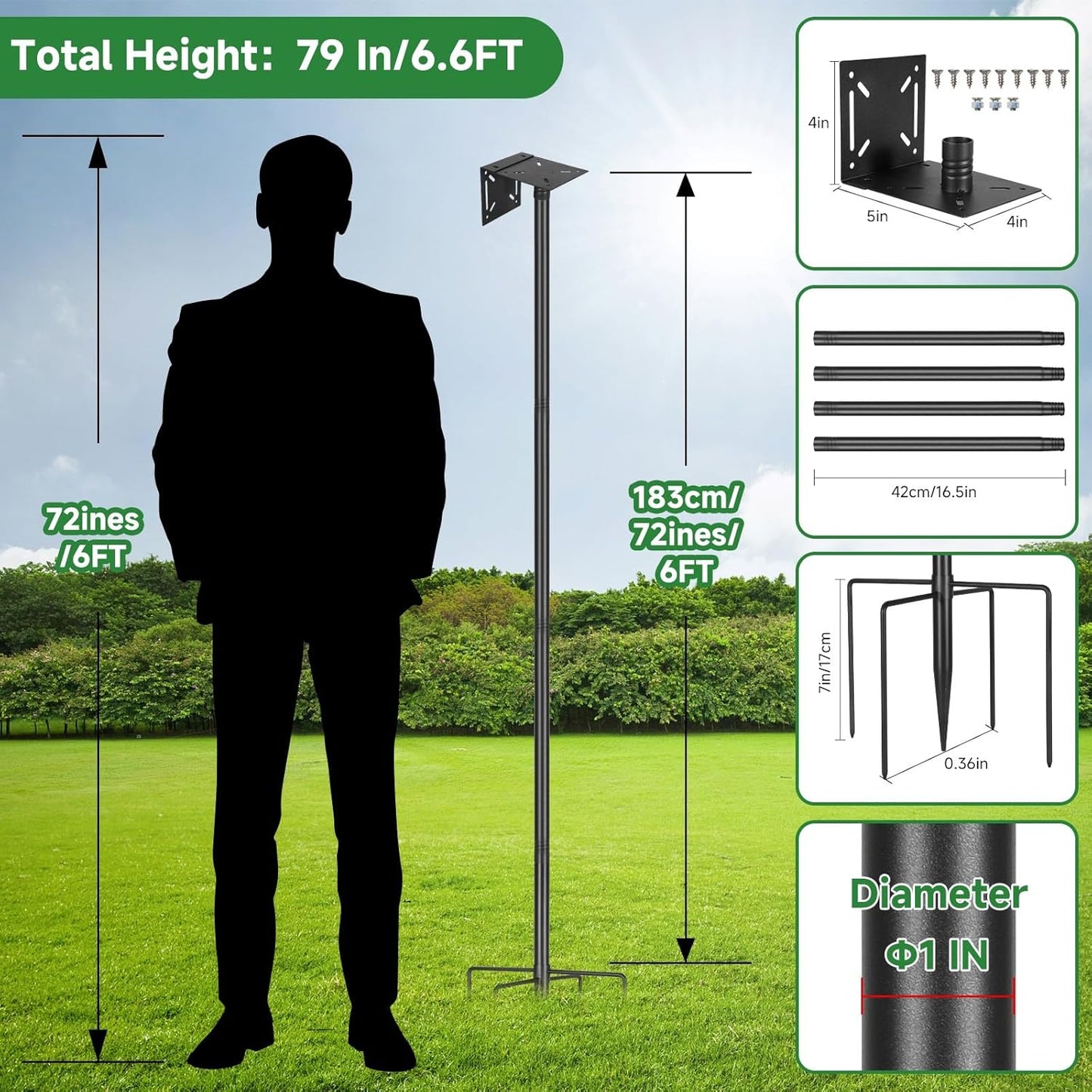 79In Smart Bird Feeder Pole Mount Kit,Adjustable Bird House Pole for Outdoors Heavy Duty, Metal Birdhouse Stand for Outside Multiple Mounting Option(Black Finish)