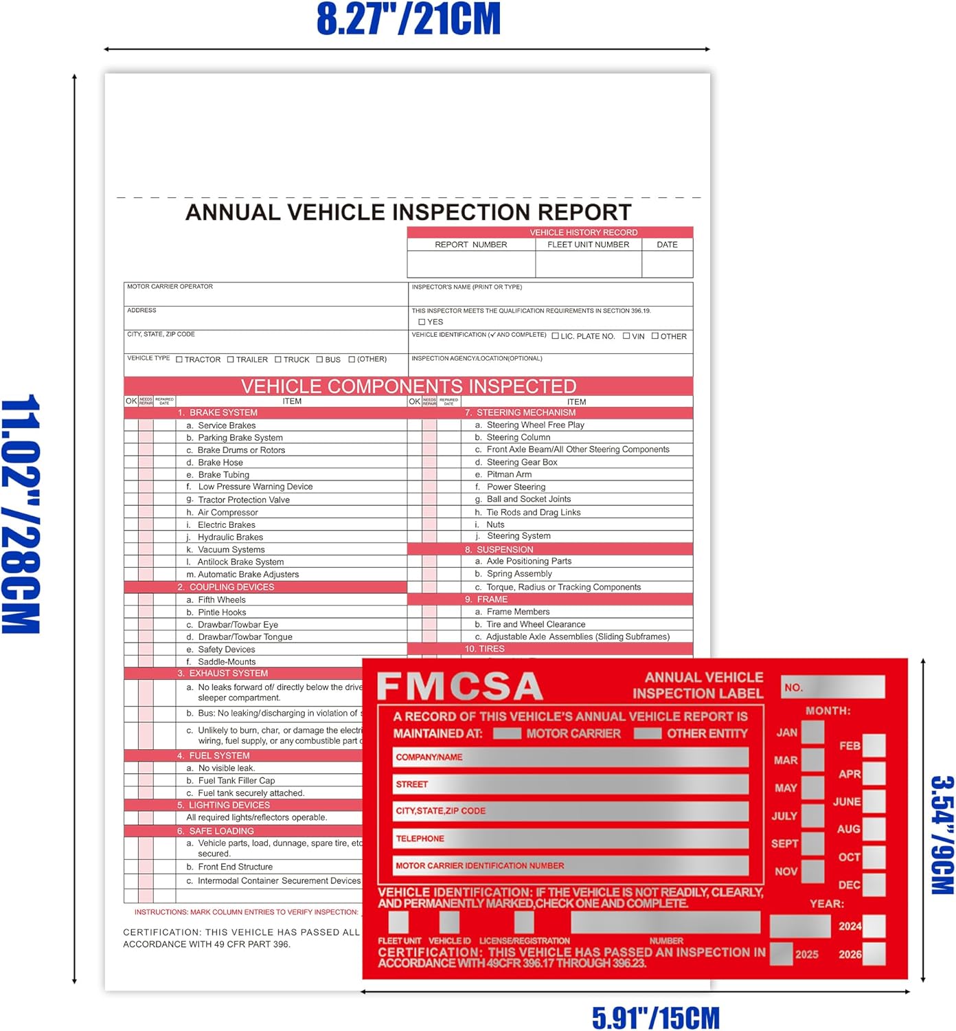 Annual Vehicle Inspection Report (30Pc Red 2+3-Ply Carbonless)