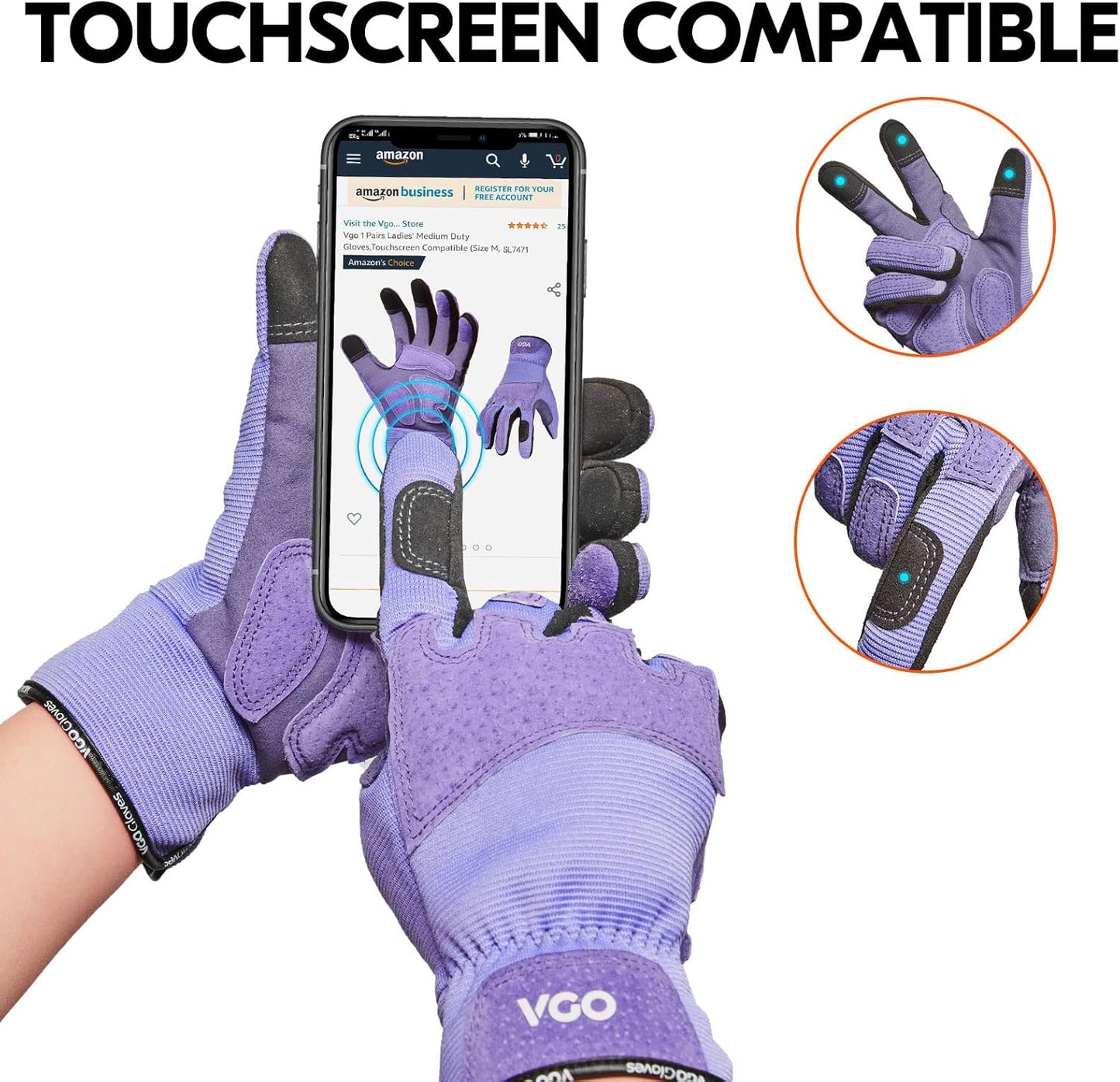 Vgo... Gardening Gloves Ladies,Safety Work Gloves,Touchscreen(Size L,Purple,SL7471)