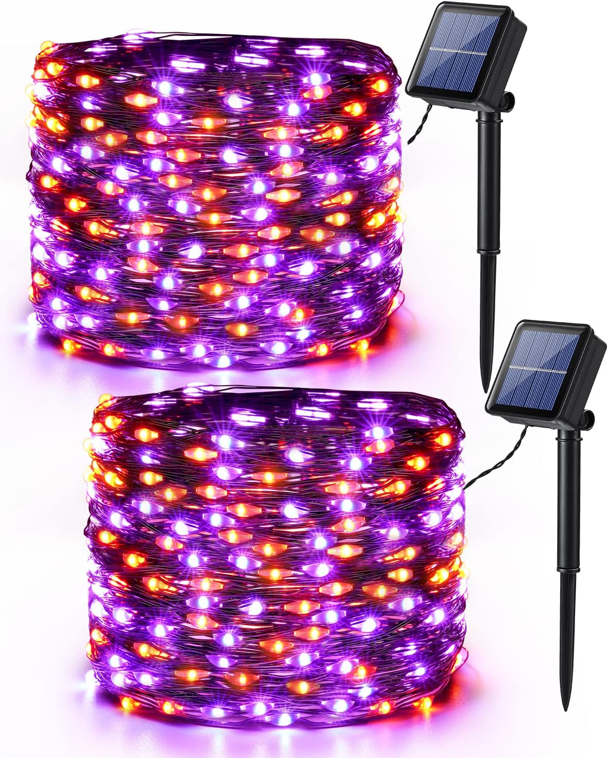 Brizled Orange & Purple Halloween Lights, 2 Pack Total 78FT 240 LED Solar Halloween Fairy Lights, 8 Modes Outdoor Orange Fairy Light, Purple Twinkle Light String Black Wire Outside Spooky Decorations