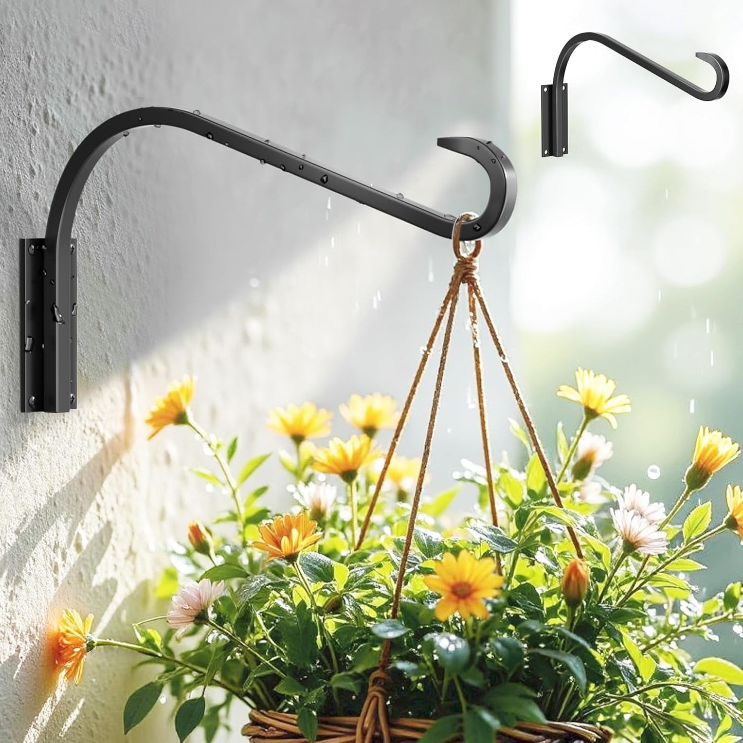 12 Inch 2 Pack Plant Hangers for Indoor/Outdoor Wall Mount - Heavy Duty Hanging Plant Holder & Bird Feeder Hooks, Decorative Black Metal Wall Hangers for Plants, Flower Baskets