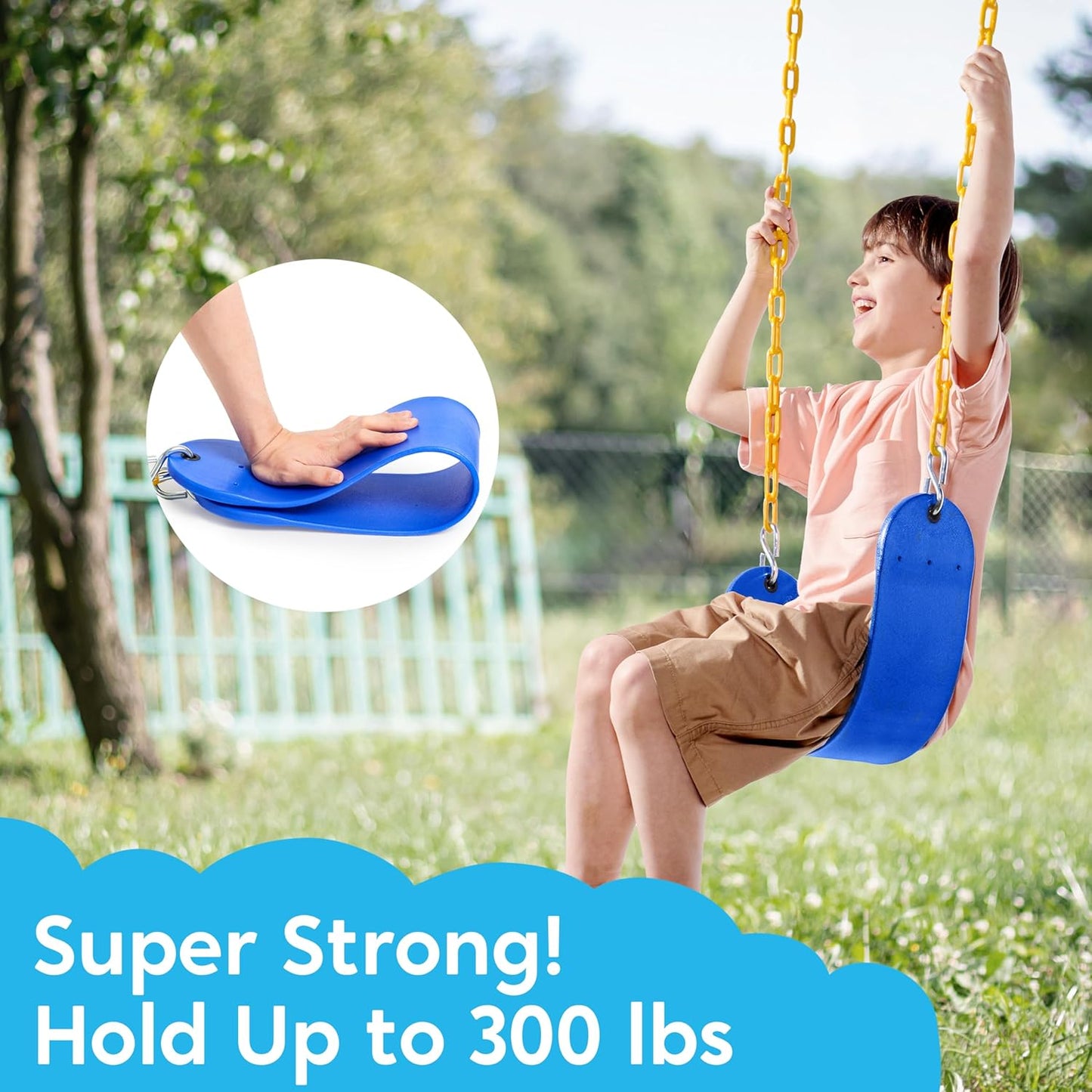 TURFEE 2 Pack Swing for Outdoor Swing Set, Swing Seat Replacement Kit with 66" Heavy Duty Chains, 4 Snap Hook for Kids Outdoor Play Playground, Trees, Playground (Blue)