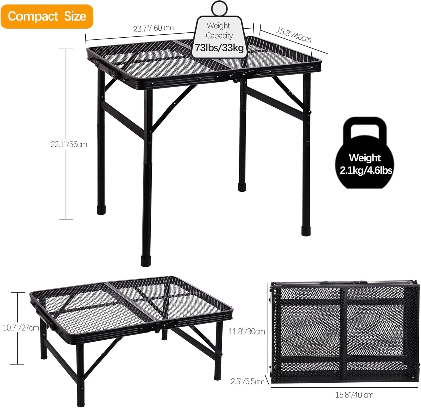 Small Folding Table for Camping Picnic Grill,Garden BBQ Side Table-Portable Lightweight,Compact,Height Adjustable Patio Outdoor Table with Carry Bag