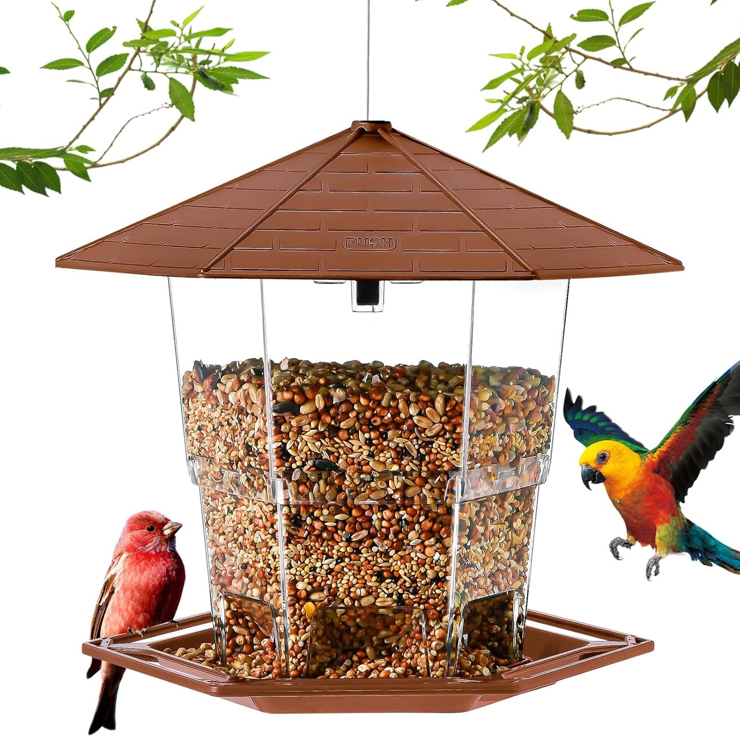 Bird Feeders for Outdoors Hanging Bird Feeder Wild Birds Seed, Brown
