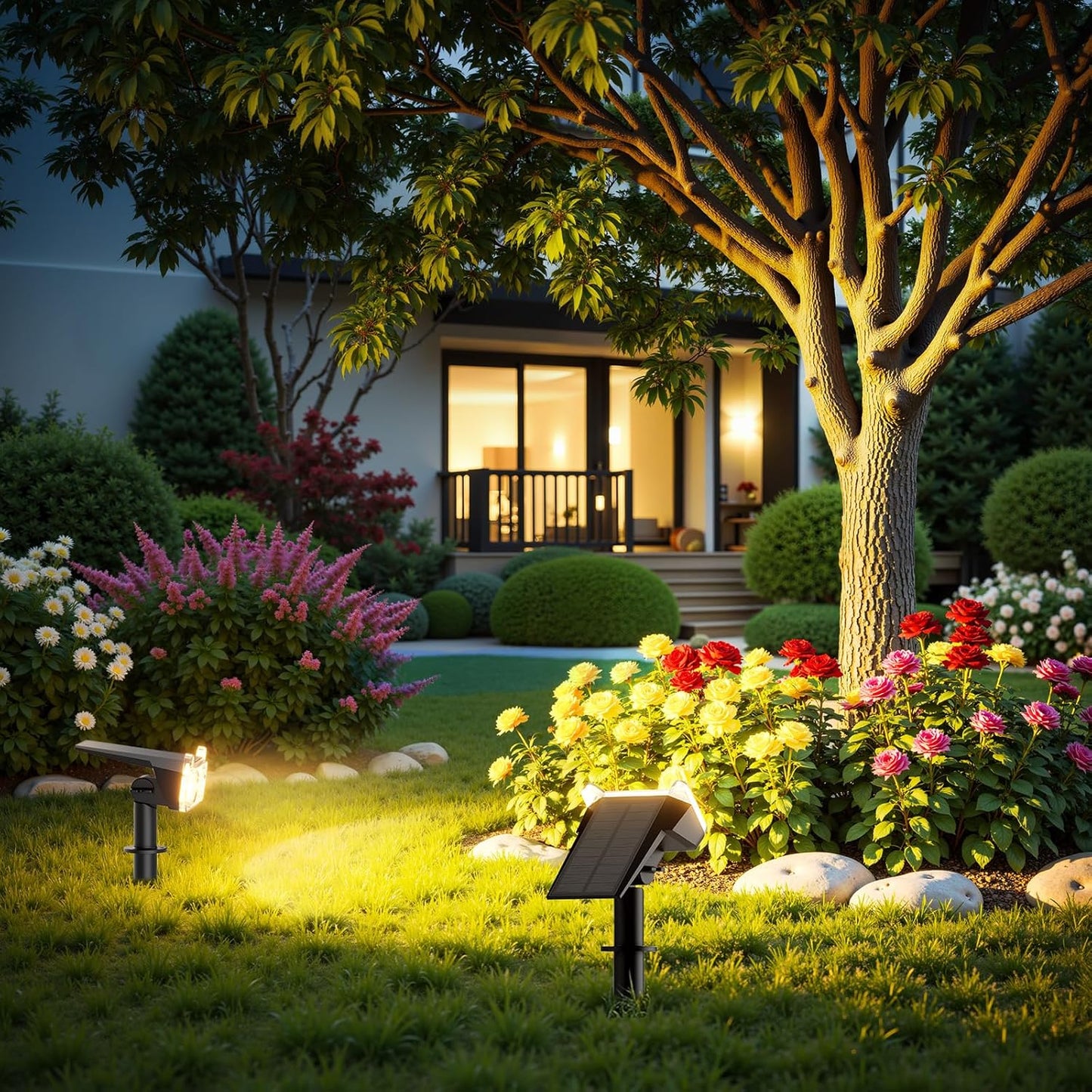 WdtPro Solar Lights Outdoor Waterproof, Solar Spot Lights Outdoor, 30H+ Runtime Spotlights, Auto ON/Off, Dusk to Dawn Lighting for Yard Patio Garden Pathway Landscape 2P