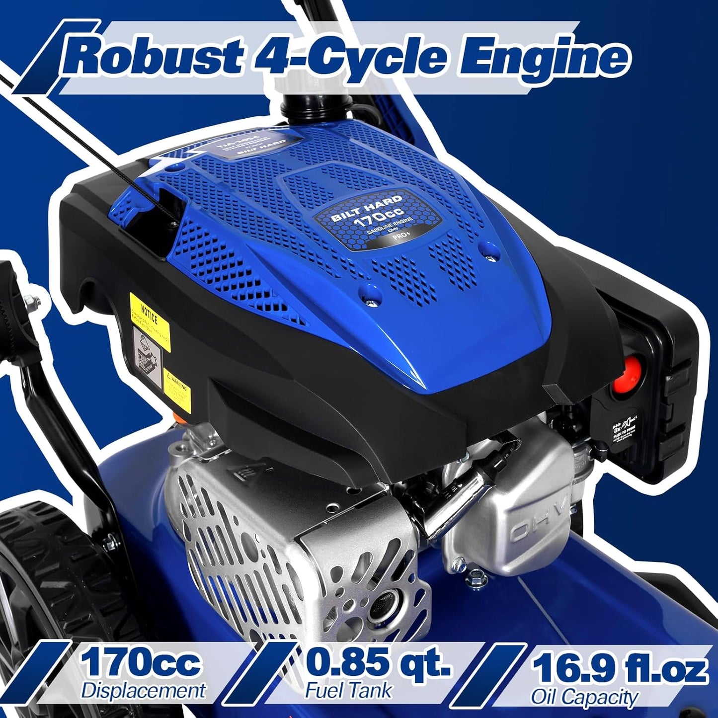 BILT HARD Self-Propelled Walk Behind String Trimmer, 8-Position Cutting Height, 170cc 4-Cycle Gas Brush Hog Mower, 22'' Cutting Diameter, 10'' Flat Free Wheels, Brush Cutter for Lawn, Yard