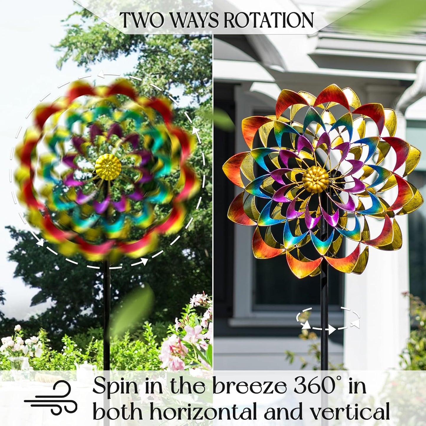 Wind Spinners Outdoor for Yard and Garden Large, Metal Wind Spinners & Wind Sculptures 84 inch, Birthday Gift for Women Family Garden Decor(Colorful)