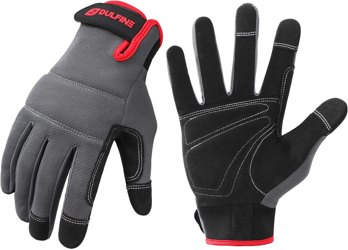 DULFINE Flex Grip Mechanic Work Gloves for Men,Black and Red Utility Safety Working Gloves Touch Screen,Excellent Grip,Ideal for Working on Cars and Outdoor Jobs(Large)