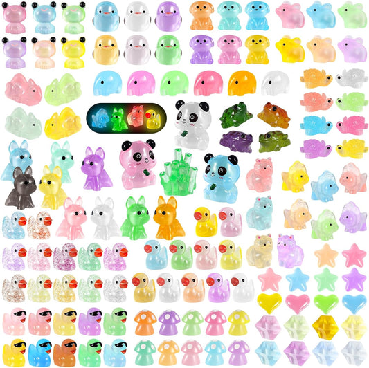 241 Pcs Luminous Mini Resin Animals Small Little Tiny Resin Figurines Glow in The Dark for Crafts Micro Landscape Decoration Fairy Garden Accessories