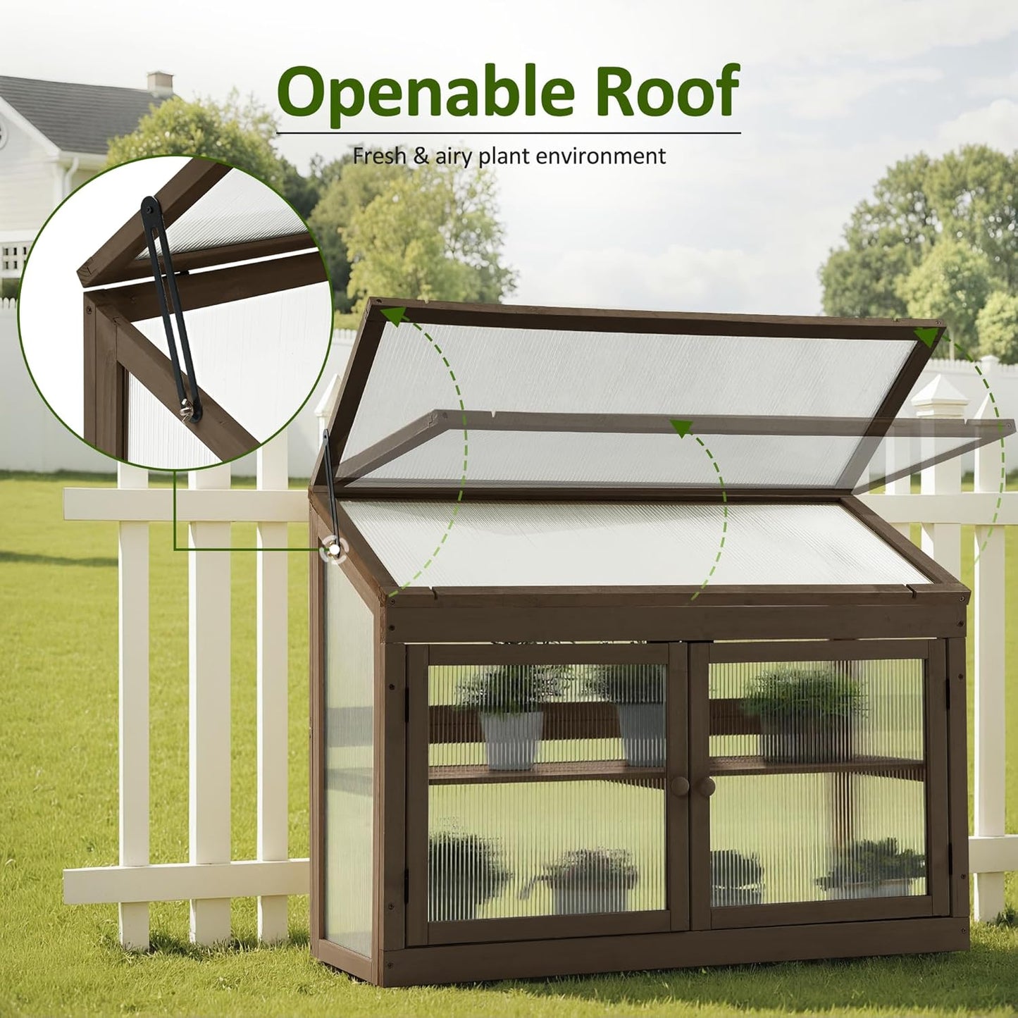 MCombo 2-Tier Wooden Cold Frame Garden Greenhouse Raised Flower Planter Shelf Bed Protection 6057-0160 (Brown)