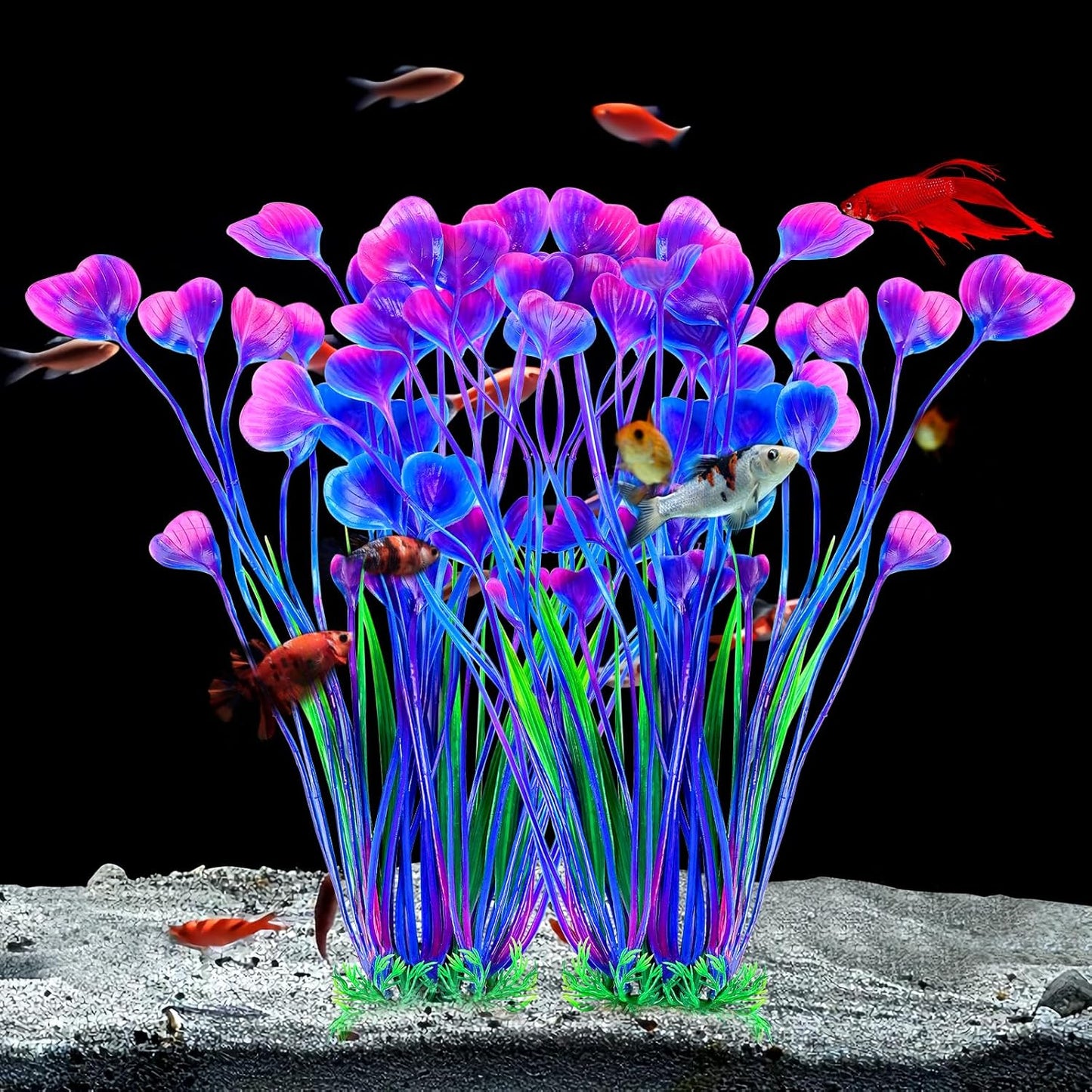 AQUANEAT Artificial Fish Tank Plants, Plastic Aquarium Accessories Large, 15.5 inch Purple Decorations, 2pcs
