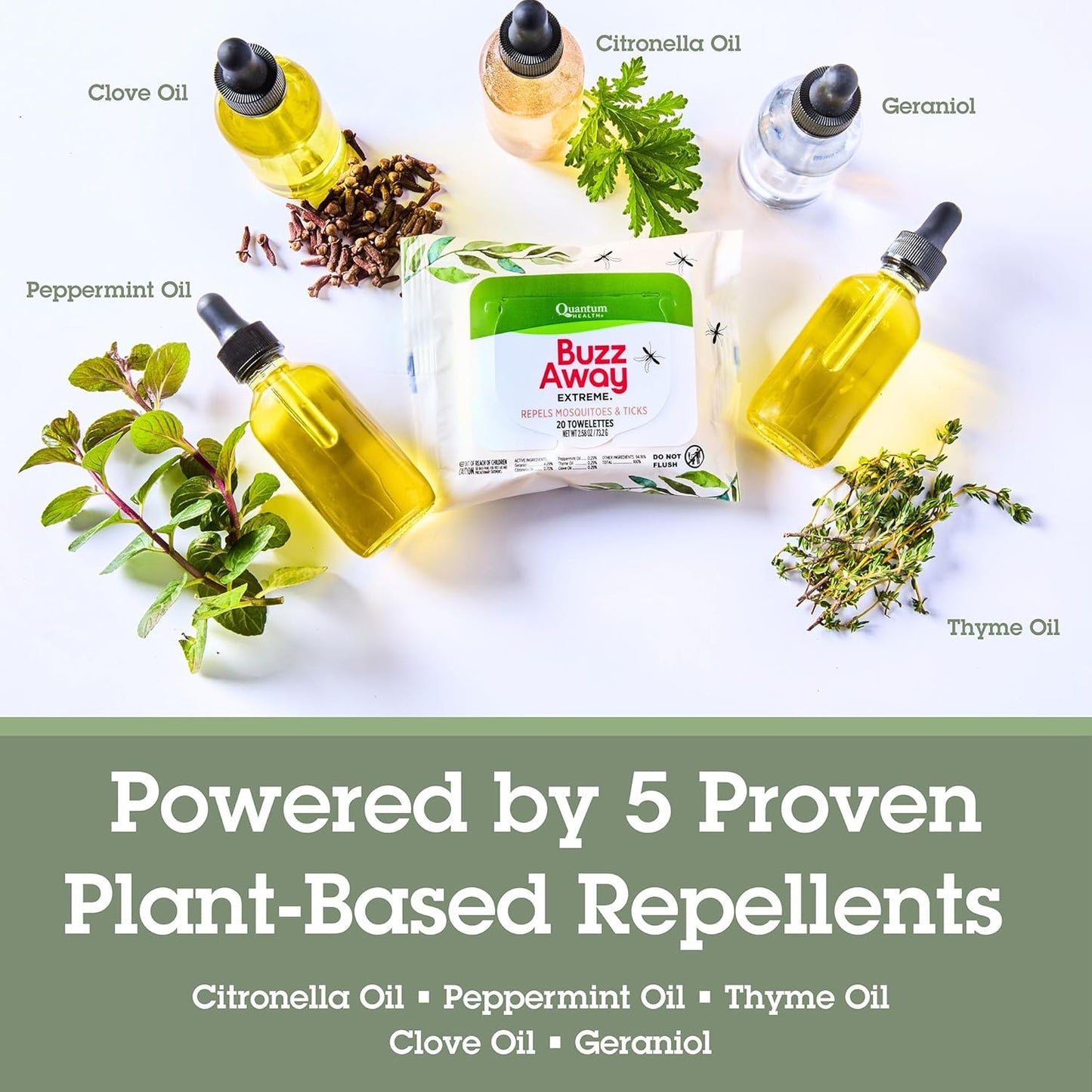 Quantum Health Buzz Away Extreme DEET Free Insect Repellent Wipes - Travel-Friendly Citronella Oil Mosquito & Tick Outdoor Bug Repellent Towelettes, Kids & Adults - 20 Individual Wipes