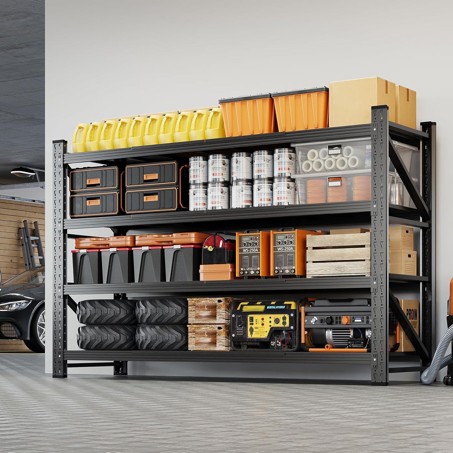 Yizosh 71" W Metal Garage Storage Shelves,5000LBS Heavy Duty 4-Shelf Adjustable Steel Organization Shelving,Utility Rack Shelf,71" W x 24" D x 69" H for Basement,Warehouse,Industrial