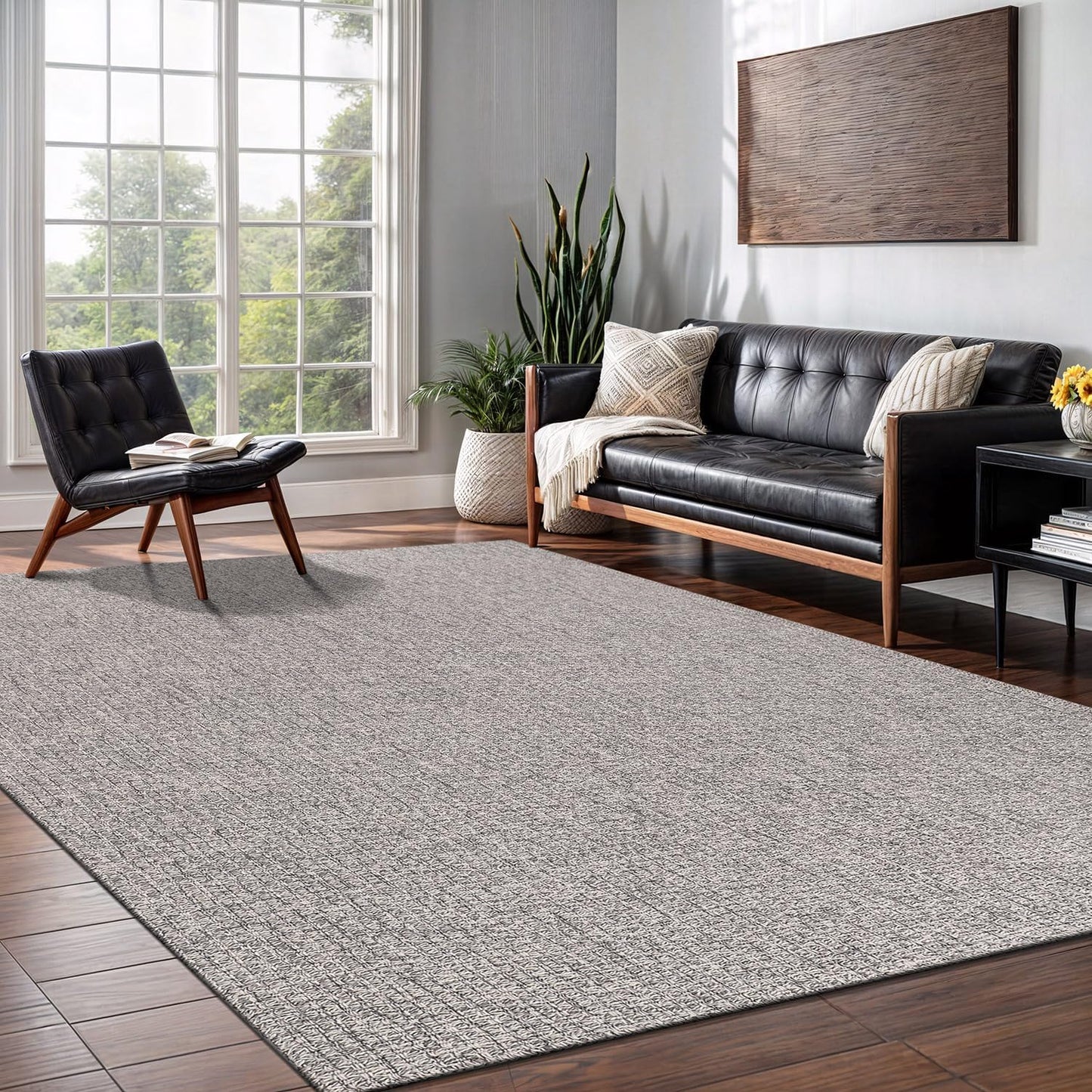 Easy Jute Rug 9x12 Indoor Outdoor Natural Rugs Solid Fiber Rug Woven Area Rug Boho Easy Clean Inside Carpet for Living Room Bedroom Dining Room Hallway or Outdoor Patio Porch (9 X 12 Silver)