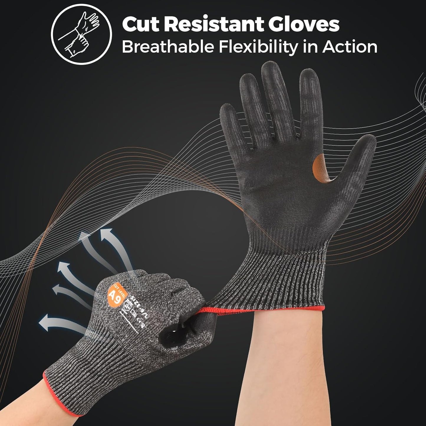 Donfri 3 Pairs A9 Cut Resistant Work Gloves for Men - Steel + HPPE Hybrid Safety Gloves for Men, ANSI Cut Level 9 Protection Flexible for Metal Glass Wood Construction Fishing