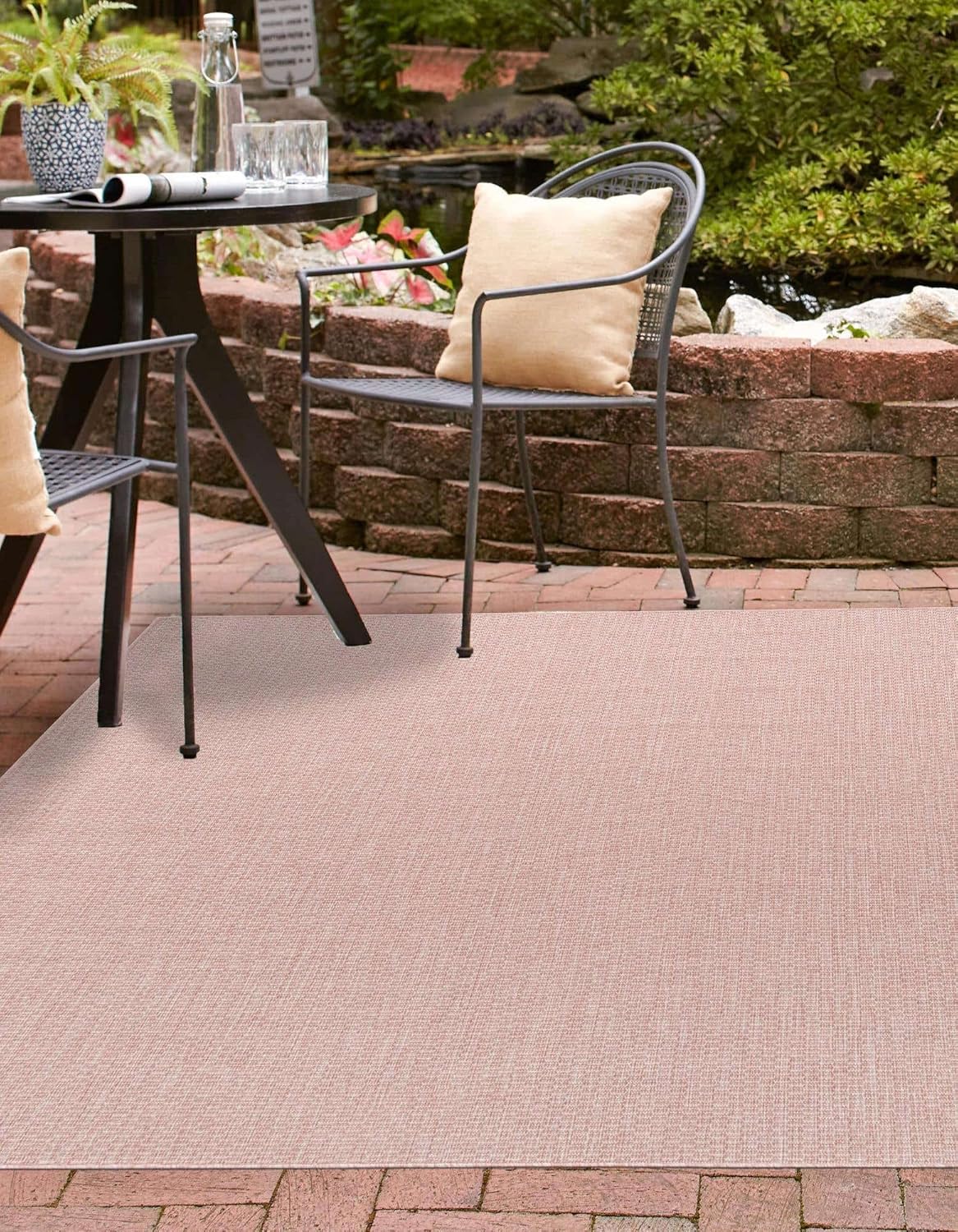 Unique Loom Collection Casual Transitional Solid Heathered Indoor/Outdoor Flatweave Area Rug (10' 8" Square, Whisper Pink/Ivory)
