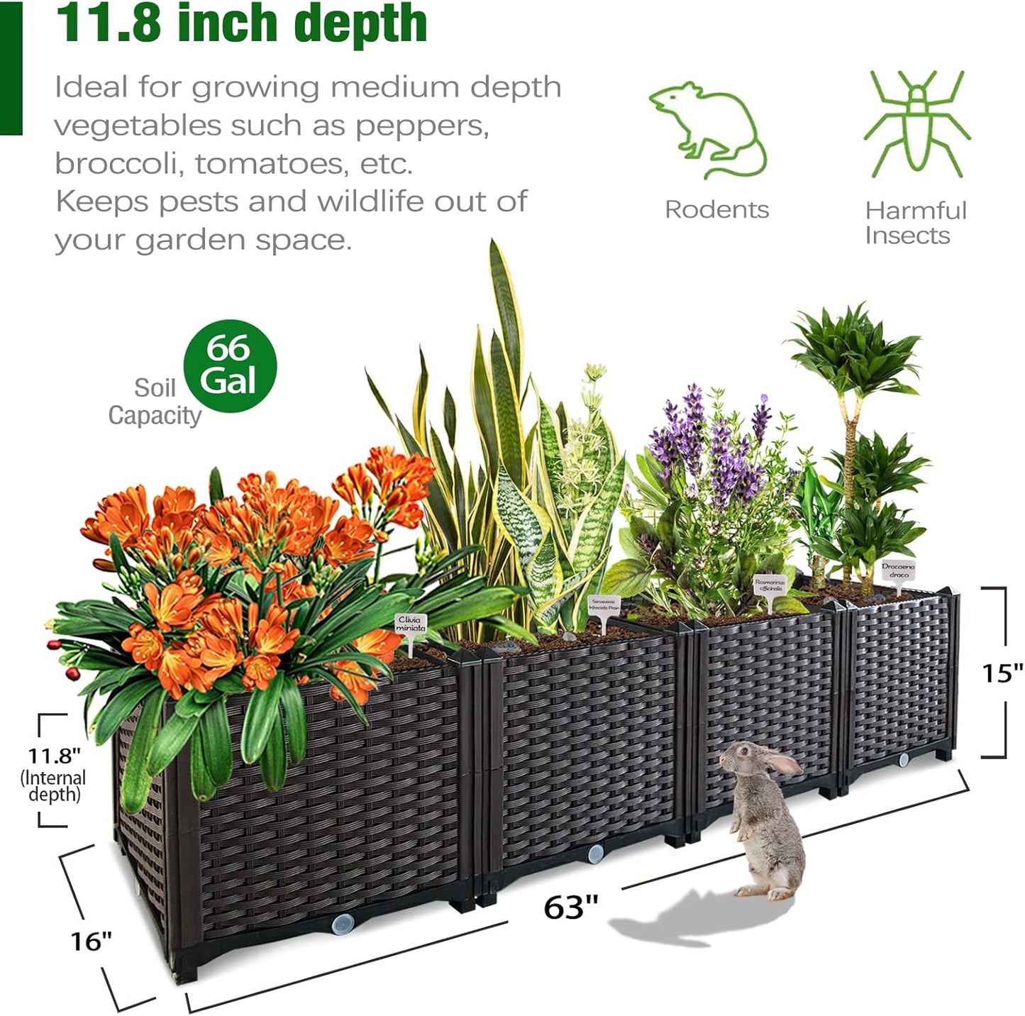 Garden Boxes Outdoor Raised Beds for Gardening Rectangular Planter Boxes Outdoor Planter Garden Box with Drain Outlet, Easy Assembly